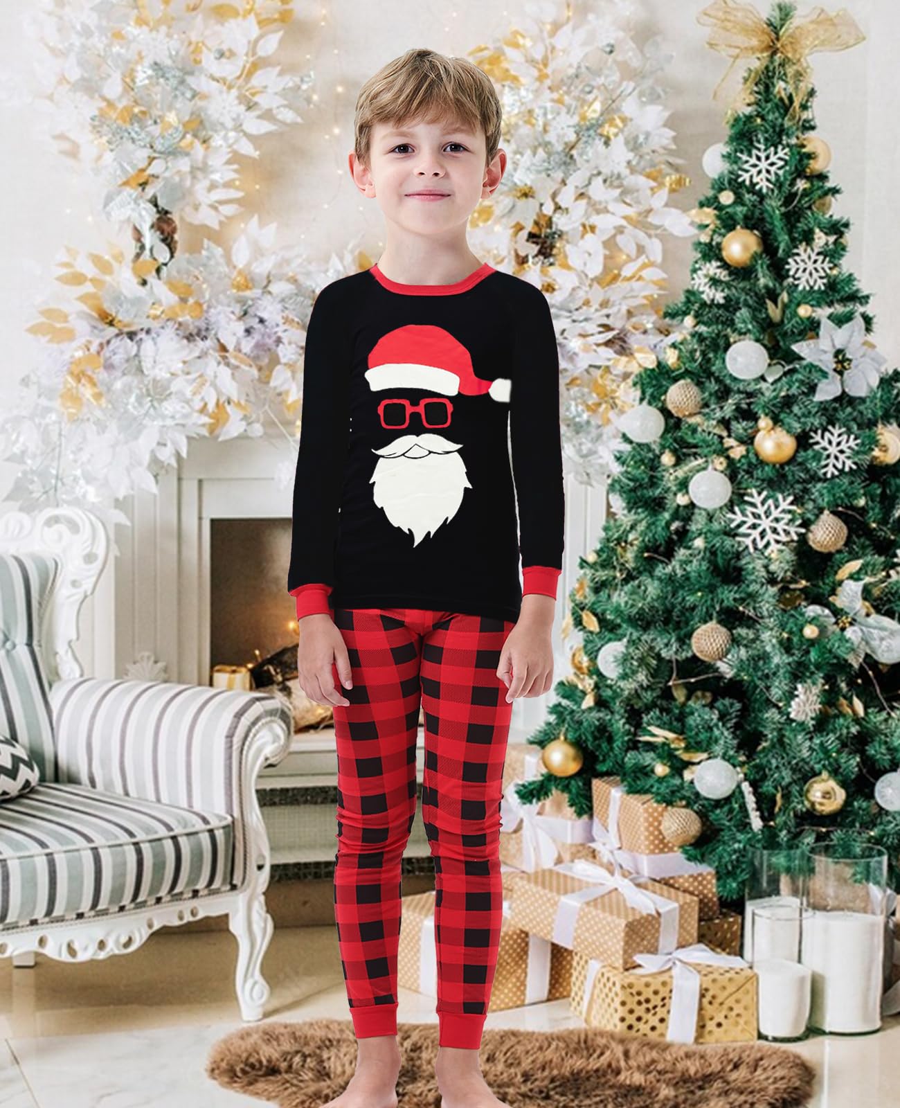 Demifill Christmas Family Matching Santa Claus Pajamas Holiday Long Sleeve Pajamas Women L Red&Black