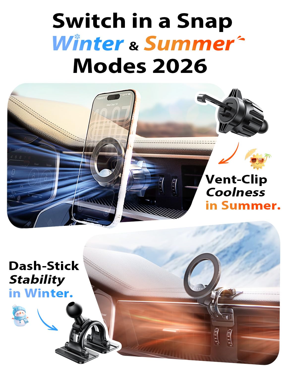 LISEN Magnetic Phone Holder for Car, MagSafe Car Mount for iPhone 17 Car Accessories for Men Women Gifts for Christmas [95% Increase Magnet] Car Vent Phone Mount RV Truck Mat Fit GPS iPhone 17 Pro Max