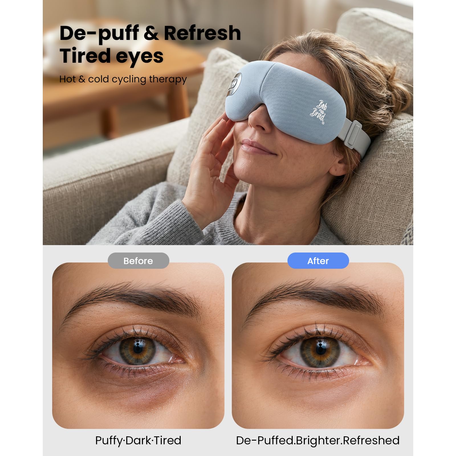BOB AND BRAD EYEFLOW Eye Massager with Chip Cooling & Heating, FSA Eligible & HSA Heated Eye Mask, Air Compression for Puffiness, Dark Circles, Dry Eyes, Screen Fatigue, Gifts for Women & Men