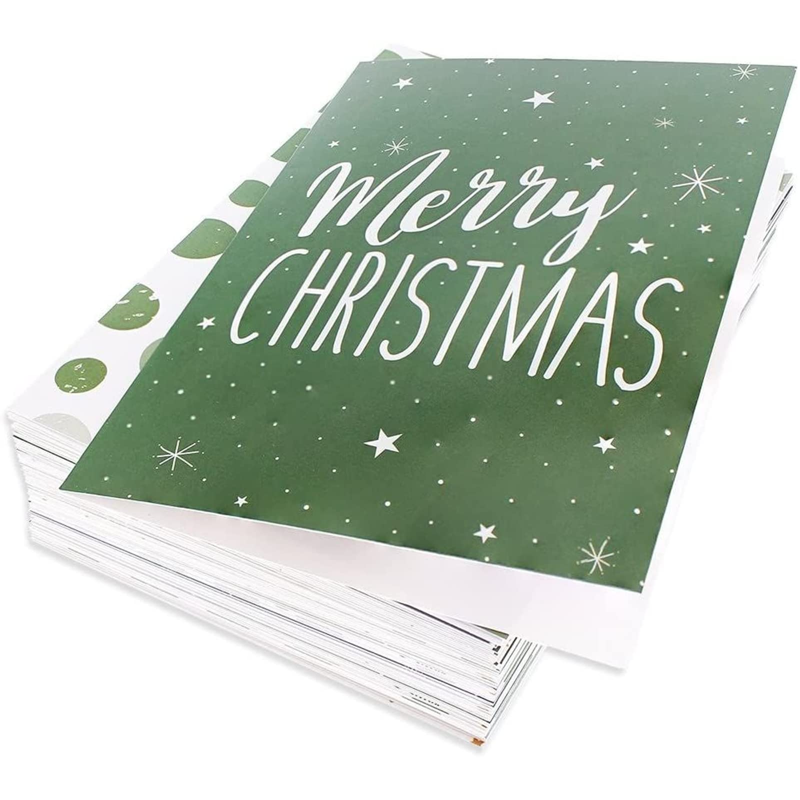 48 Pack of Christmas Winter Holiday Family Greeting Cards Green and Cream Merry Christmas Festive Designs Boxed with 48 Count White Envelopes Included 4.5 x 6.25 Inches