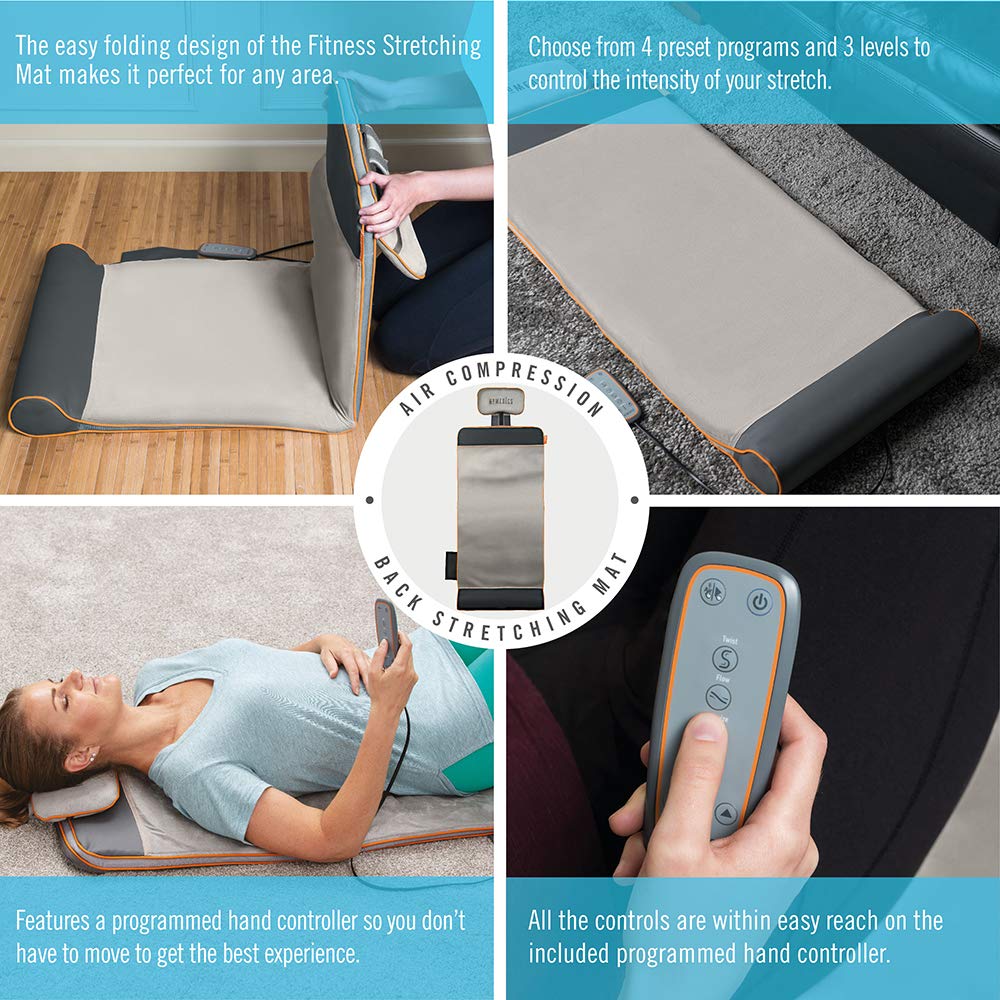 Homedics Yoga Fitness Back and Lumbar Stretching Mat with Air Compression and 3 Levels of Intensisty, Silver