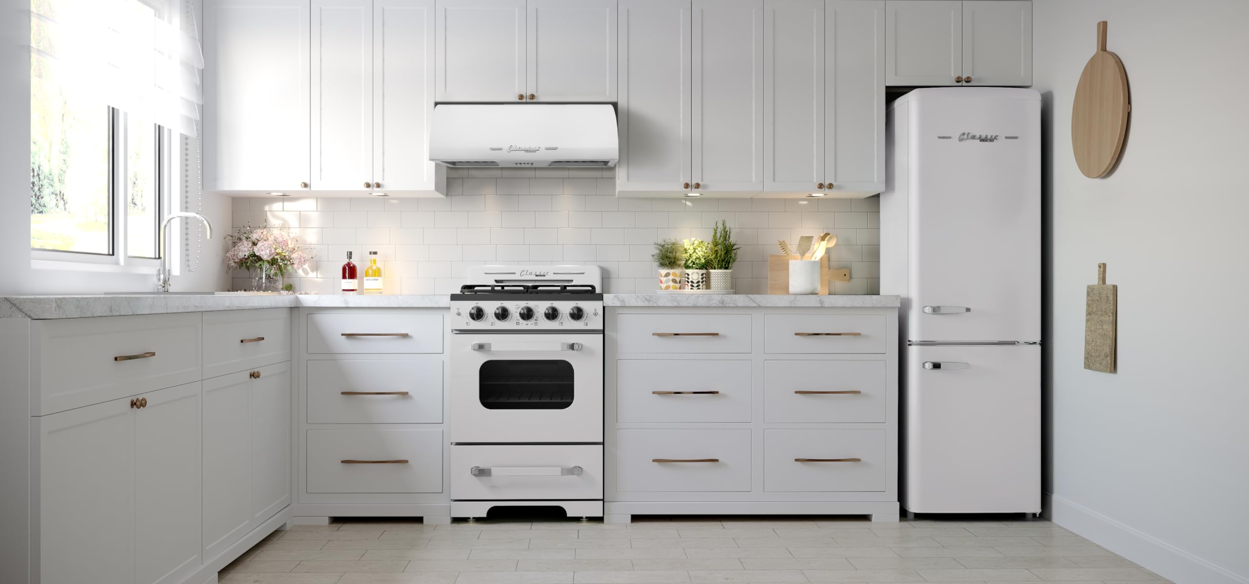 Unique Appliances Classic Retro Range Hood, Electric Range Hood with 3 Fan Speeds and 2 LED Lights, 24", Marshmallow White, 500 CFM, 110-120 V