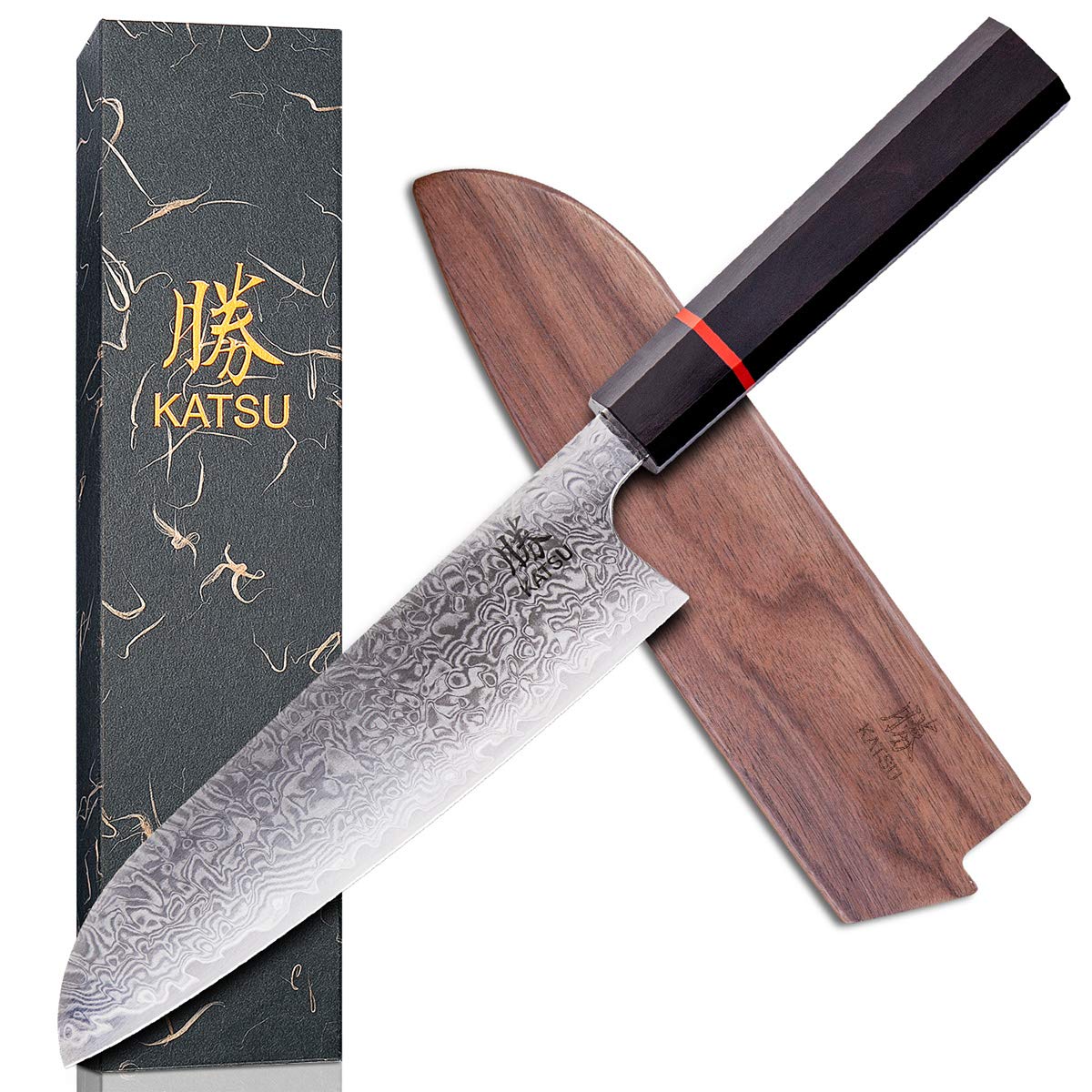 Kitchen Santoku Knife - Damascus Steel - Japanese Kitchen Knife - Handcrafted Octagonal Wood Handle -Wood Sheath & Gift Box (Santoku Knife)…