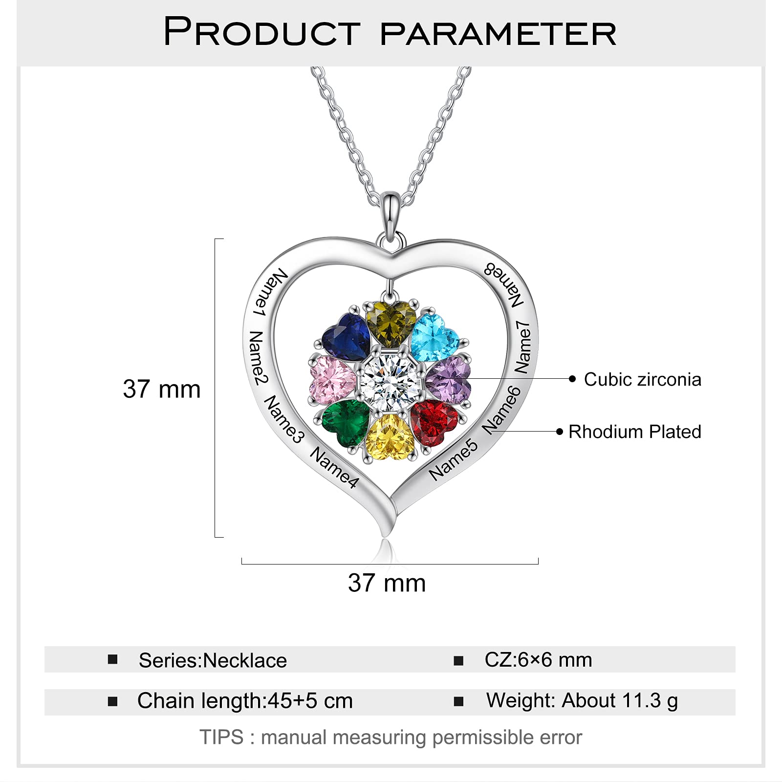 Personalized Names Forever Love Heart Women Necklace with 1-8 Simulated Birthstone Pendant Necklaces for Grandma Family Promise Jewelry Birthday Gift for Her Mom Wife (8 stones)