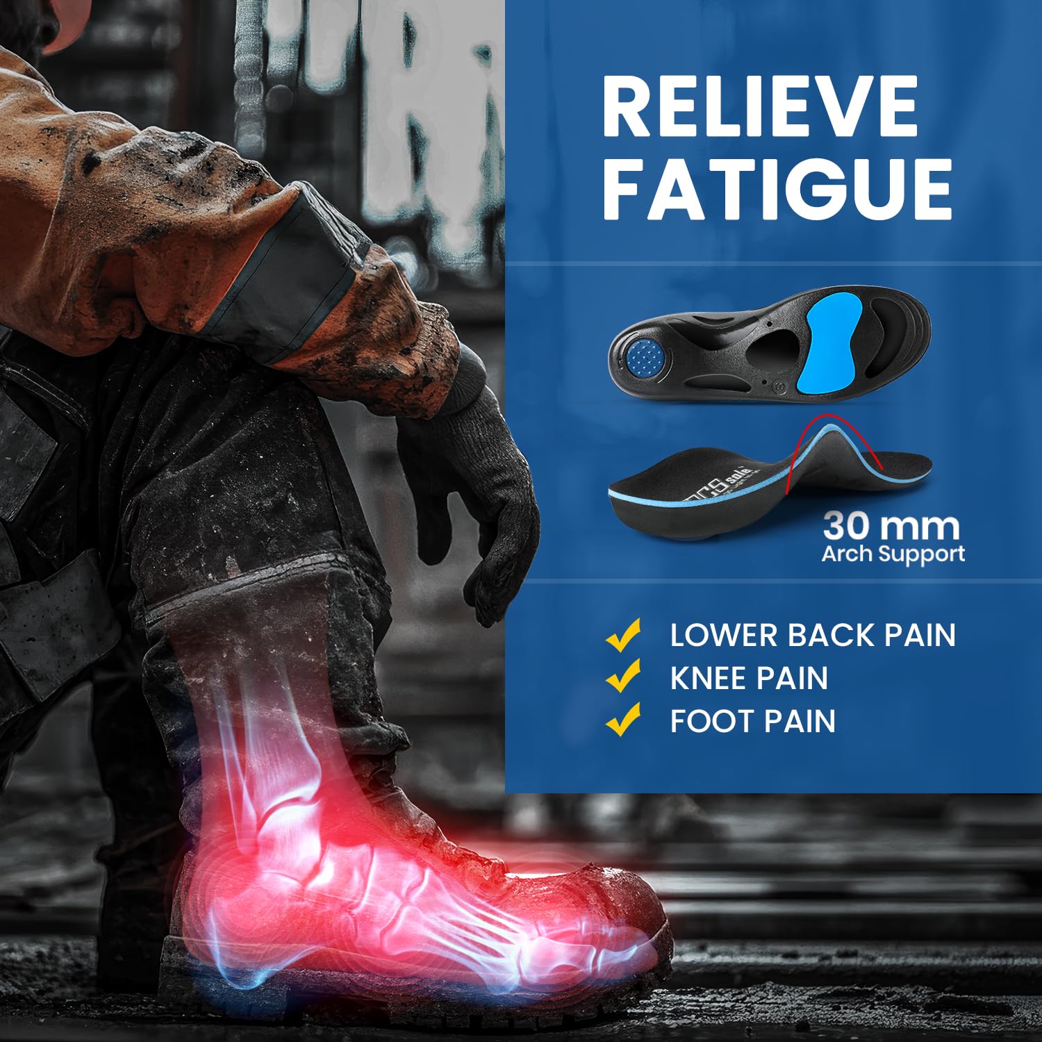 PCSsole Orthotic High Arch Support Insoles, Comfort Gel Work Boot Insert for Flat Feet, Plantar Fasciitis, Feet Pain, Heel Spur Pain,Metatarsalgia,Over Pronation for Men and Women