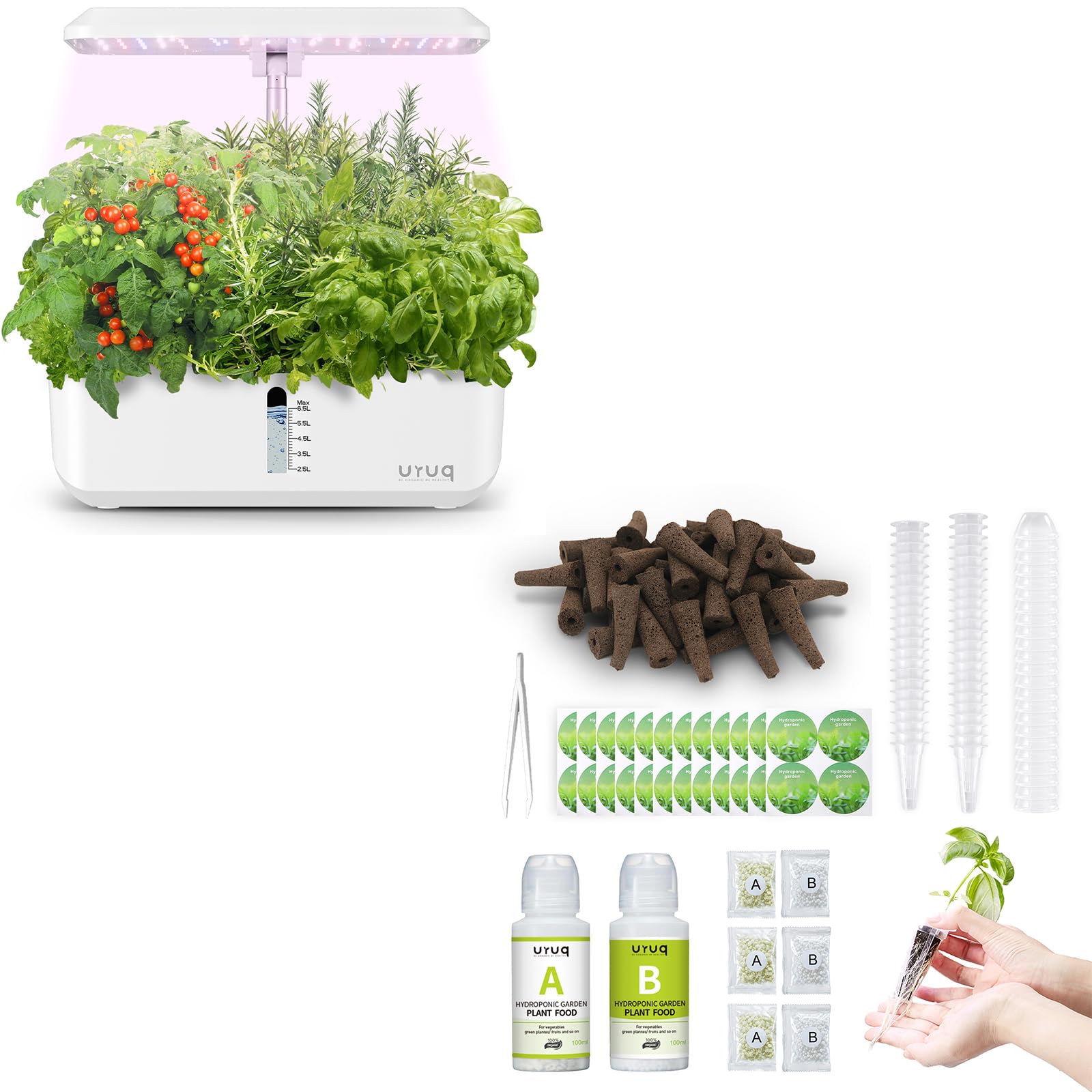 URUQ 12 Pods Hydroponics Growing System Indoor Garden White & 188Pcs Hydroponic Pods Supplies