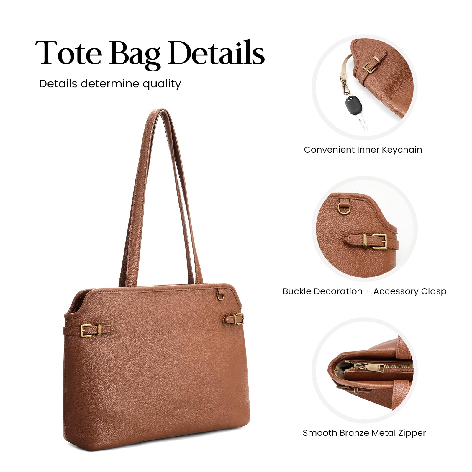 befen Soft Real Leather Small Tote Bag for Women Work, Womens Designer Totes Purse Handbags with Top Handles Satchel Purses Cognac Brown