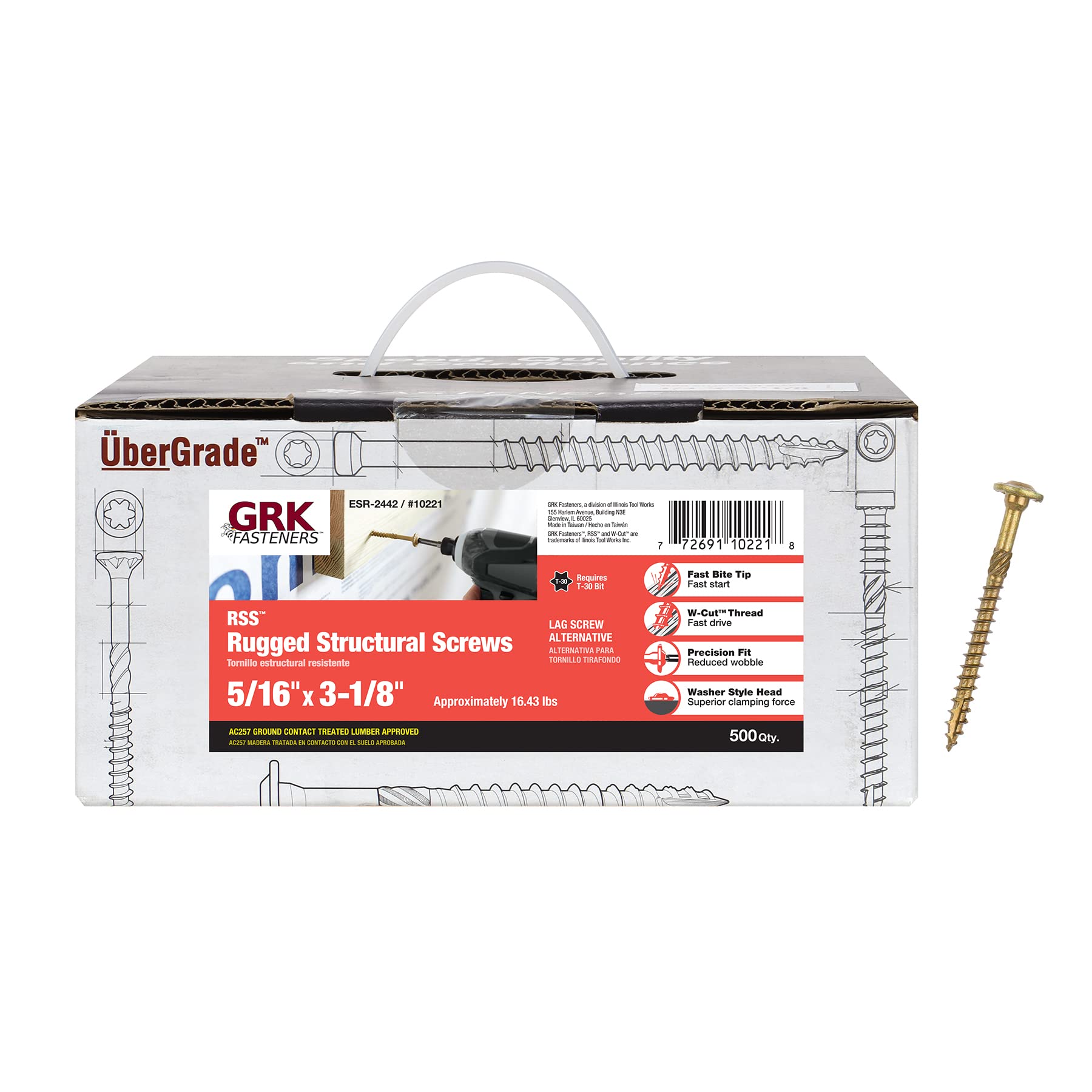 GRK Fasteners-10221 772691102218 RSS Bulk 5/16-Inch by 3-1/8-Inch Screw, 500 per Box, 3.125 inches, Yellow