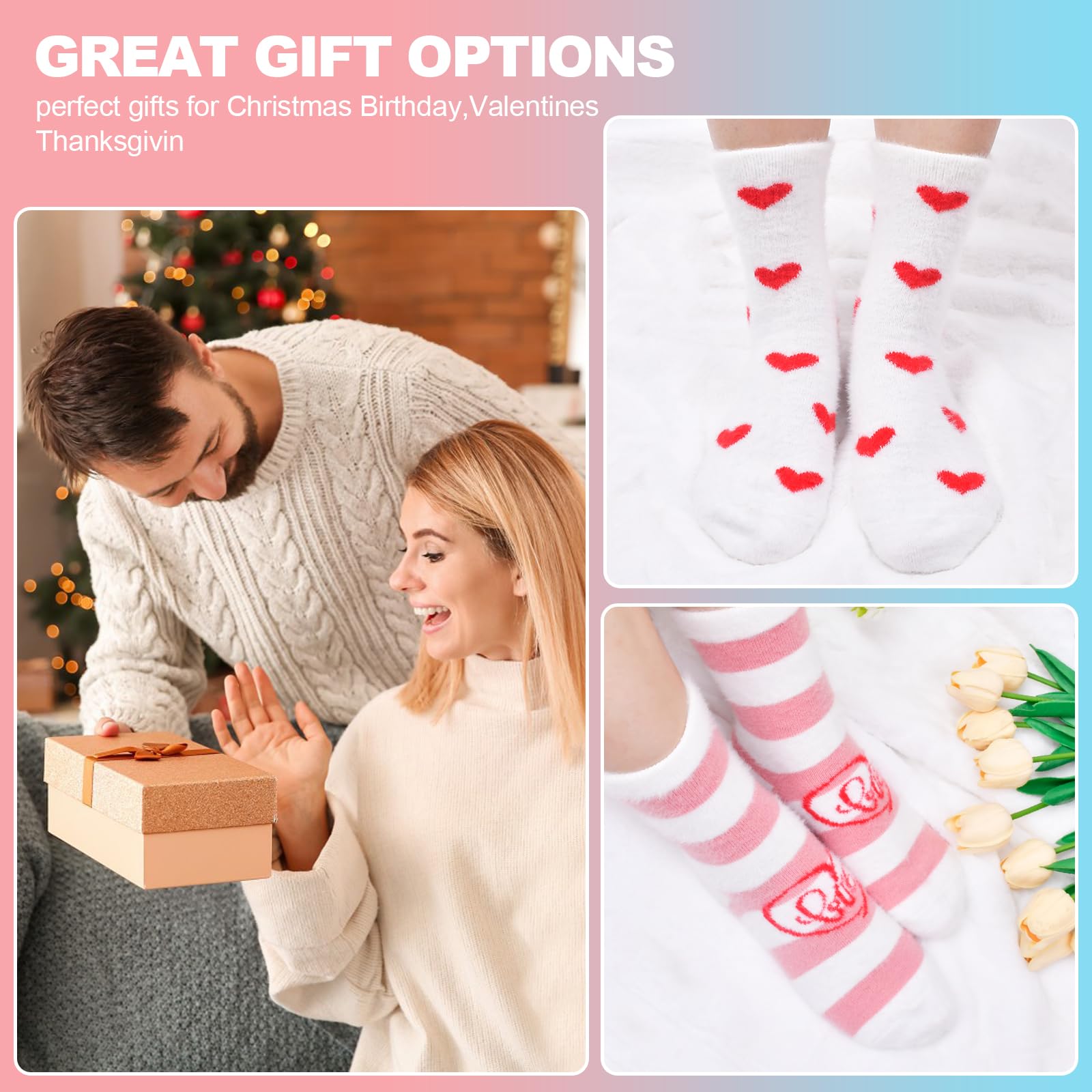 FilmHOO Valentines Day Gifts for Her Fuzzy Socks for Women Christmas Stocking Stuffers for Women Cozy Fluffy Warm Socks