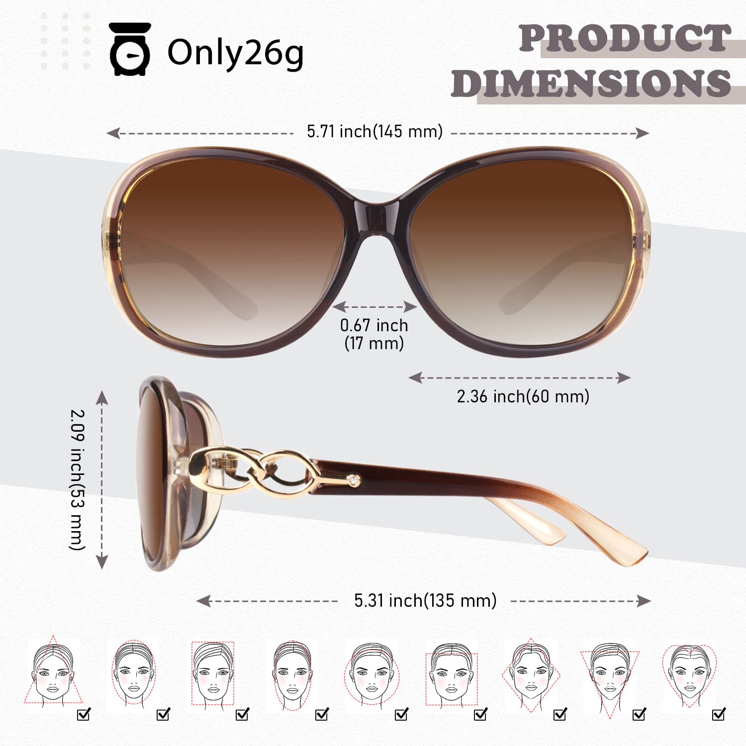 Sunier Sunglasses Womens Polarized Trendy Oversized Sun Glasses Fashion Ladies Shades 100% UV400 Protection Retro Designer Eyewear S85