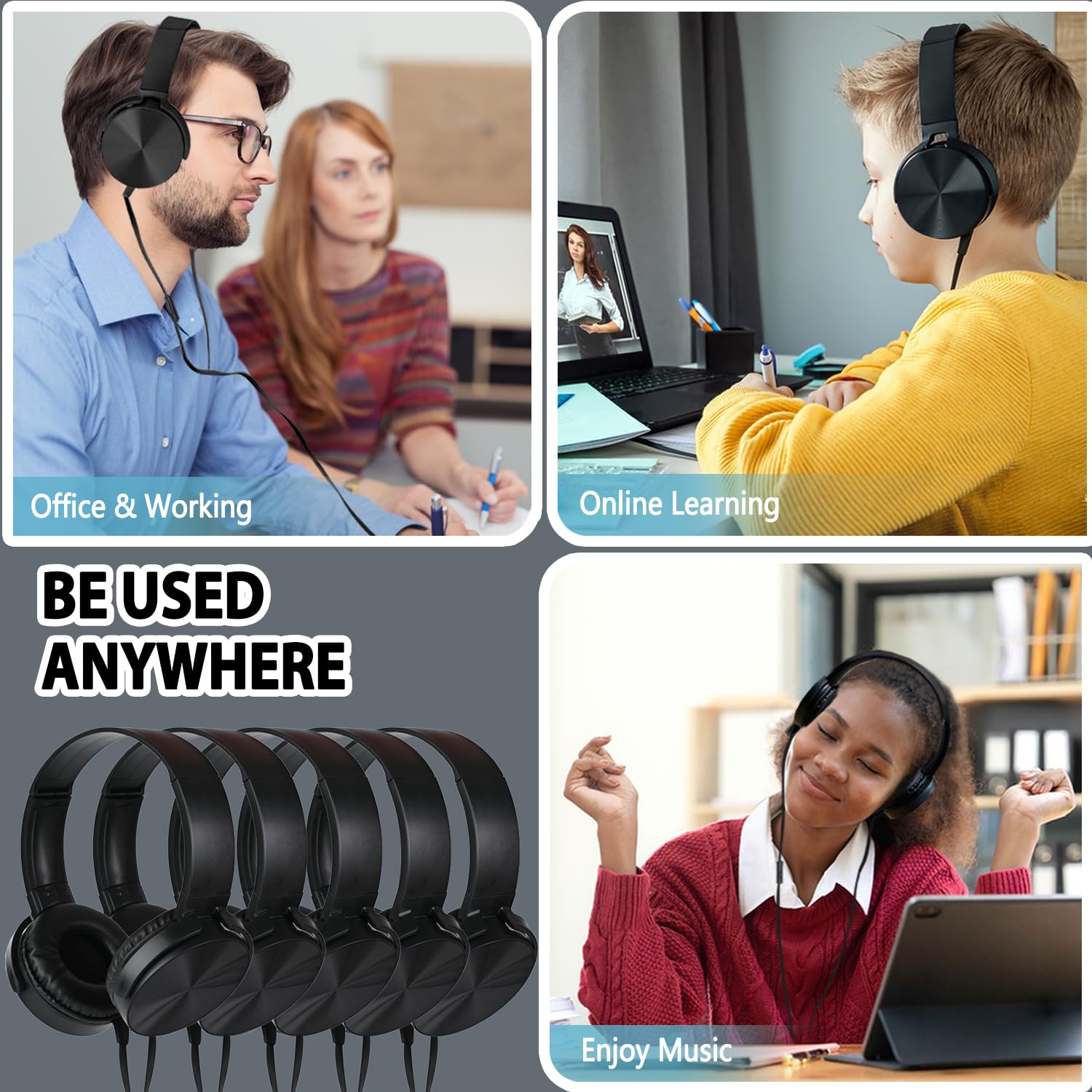 Wensdo Wholesale Bulk Headphones with Microphone 24 Pack for Classroom, Durable Headsets Class Set for School Students Kids and Adult (HY450, Black)
