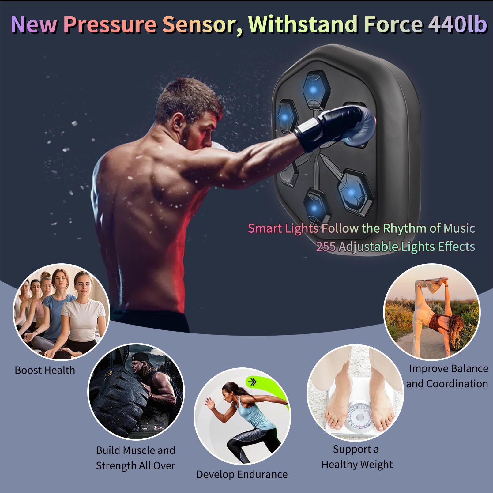 Heatmai Music Boxing Machine for Adults, Wall Mounted Smart Workout Equipment with Gloves, Bluetooth Musical Punching Target Trainer for Indoor Home Gym