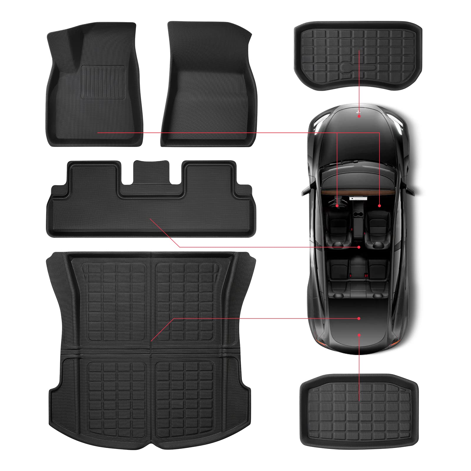 for Tesla Model 3 Floor Mats Model 3 All Weather Floor mats 2023 2022 2021 for Tesla Model 3 Accessories Anti-Slip Waterproof Floor Liners Cargo Rear Trunk Mat Interior Accessories