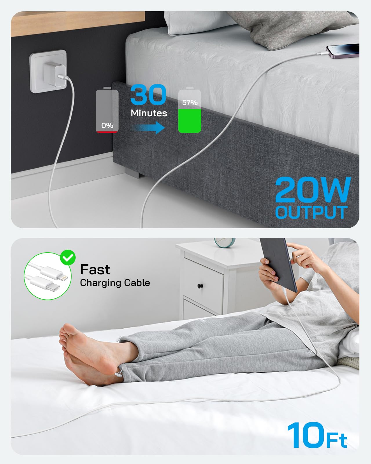 i Phone 12 13 14 Fast Charger, 20W USB C PD Wall Charger Block with 6FT i Phone Fast Charging Cord Compatible with i Phone 14/13/12/11/Pro Max/XS Max/XR/X/8 Plus,and More(3-Pack)