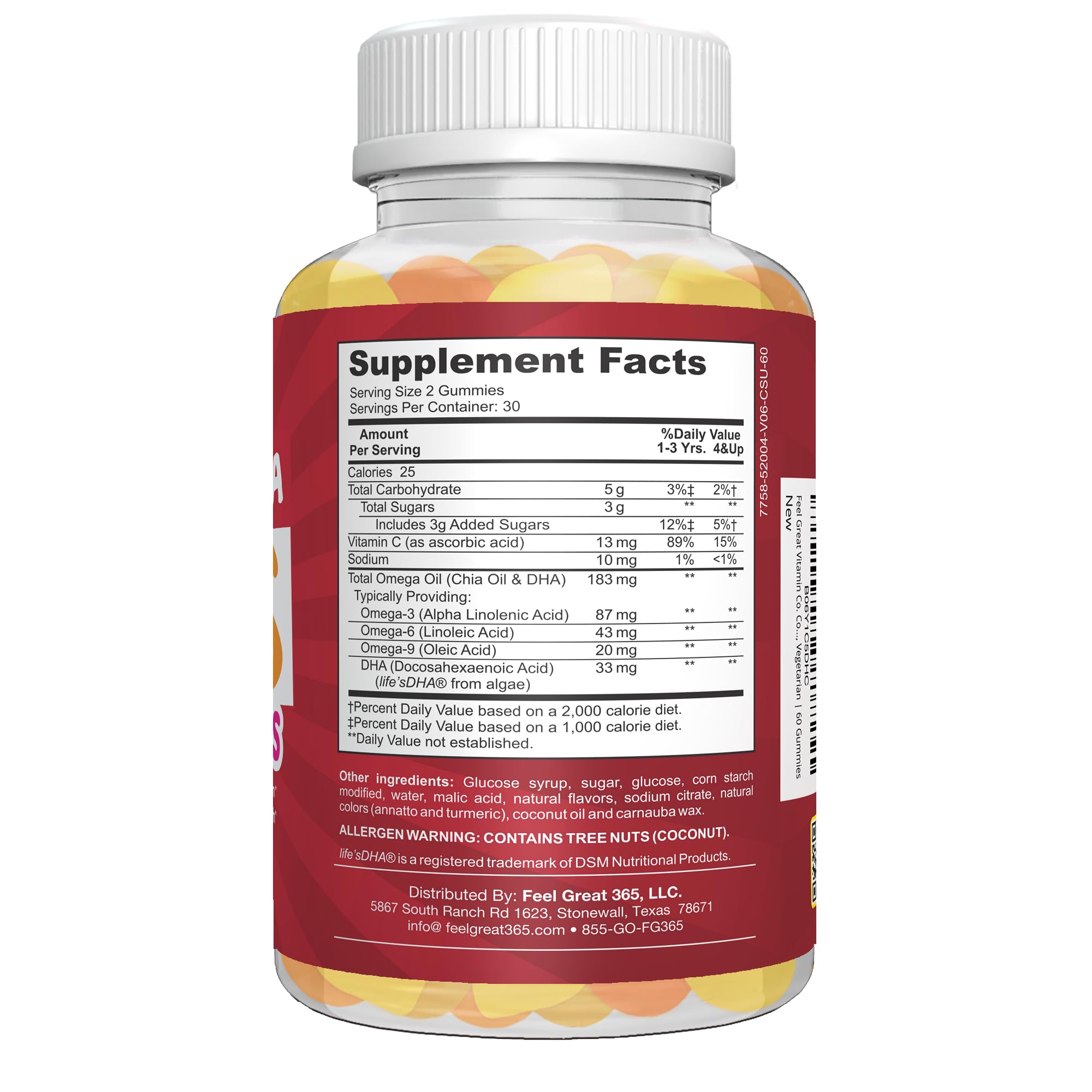 Feel Great Vitamin Co. Complete DHA Gummies for Kids | with Omega 3 6 9 + DHA, Vitamin C | Supports Healthy Brain Function, Vision & Heart Health | Gluten Free, Vegetarian | 60 Gummies