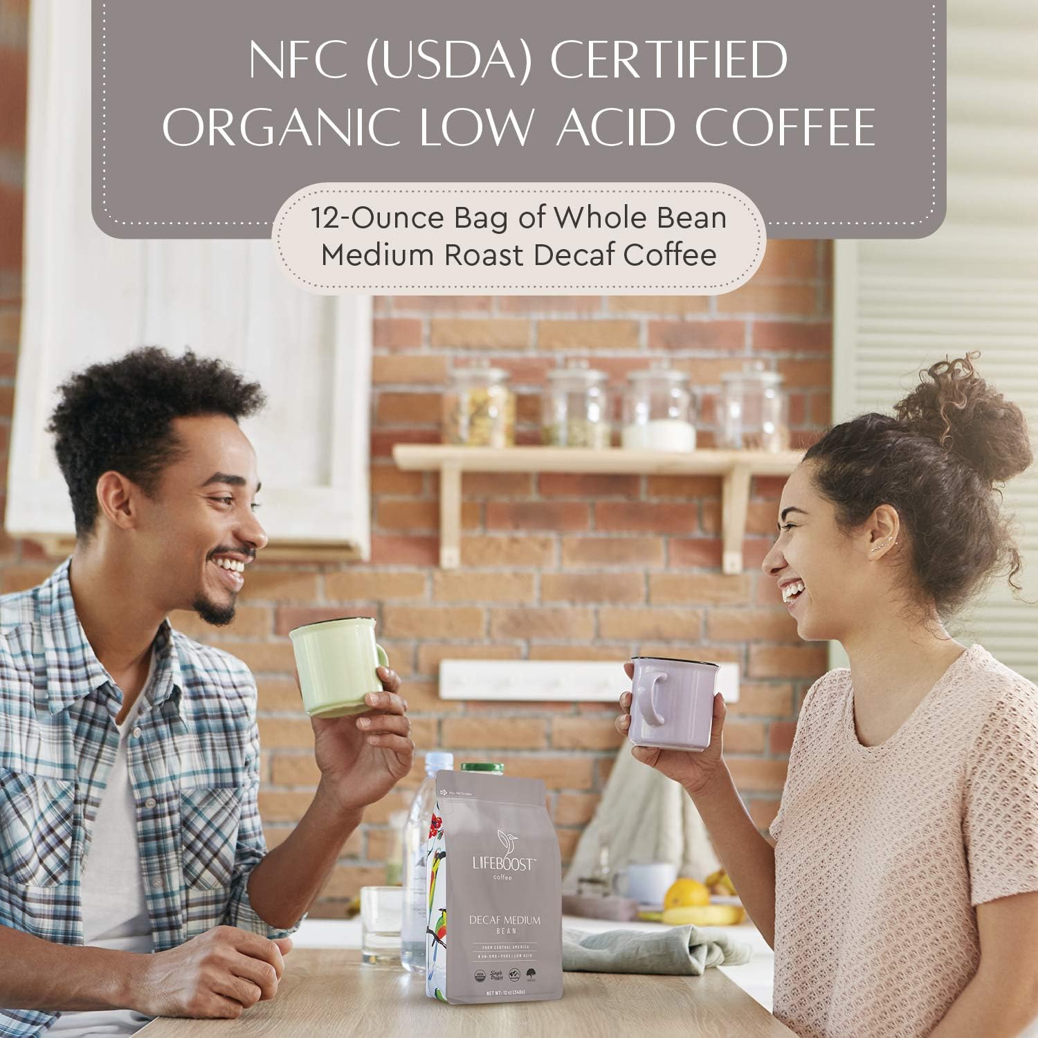 Lifeboost Medium Roast Decaf Coffee Beans – Organic Low Acid Swiss Water Decaf – Whole Bean Coffee – Third Party Tested for Mycotoxins & Pesticides – Chemical Free – 12 oz