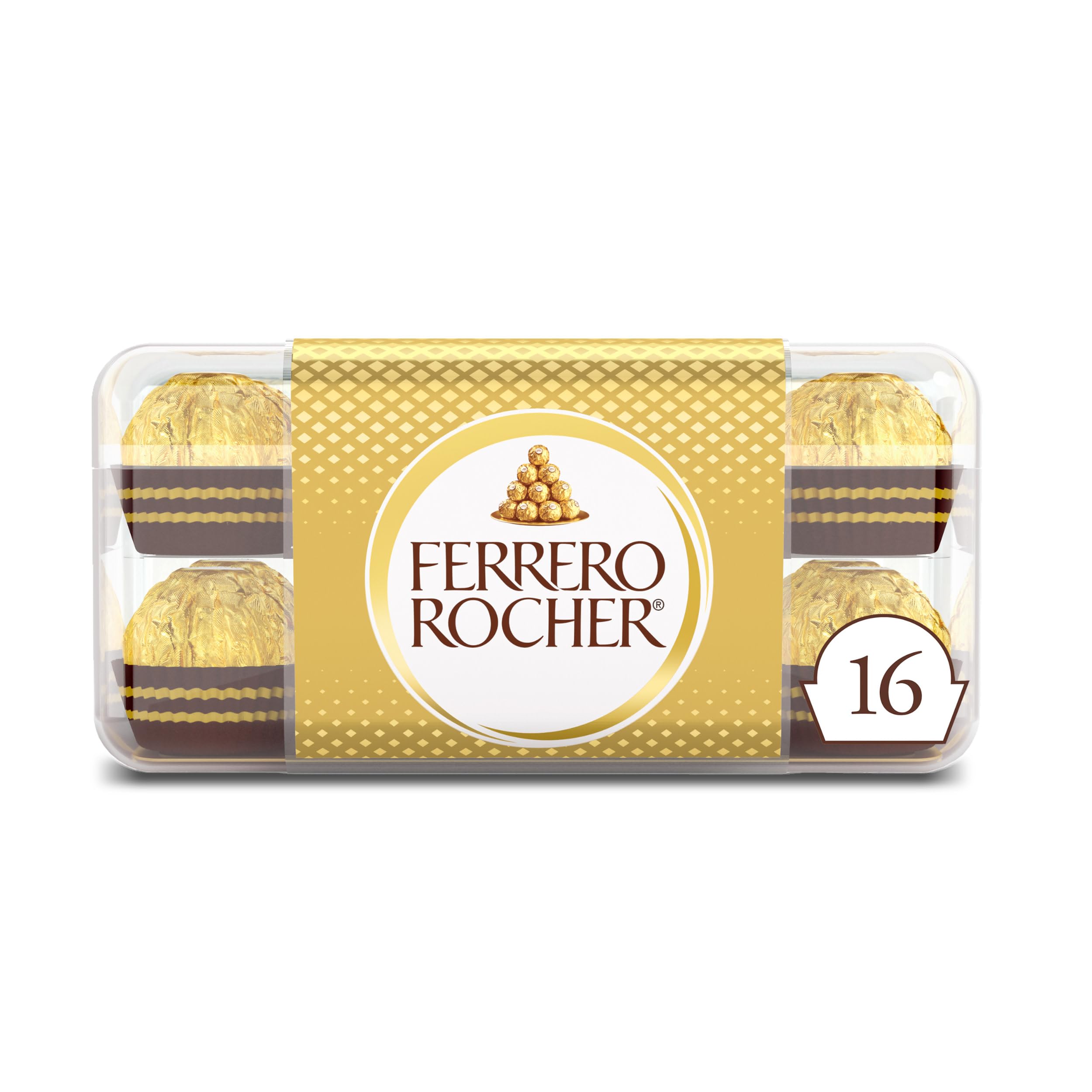 Ferrero Rocher, 16 Count, Gourmet Milk Chocolate Hazelnut, Chocolate Gift Box, Individually Wrapped, 7 oz