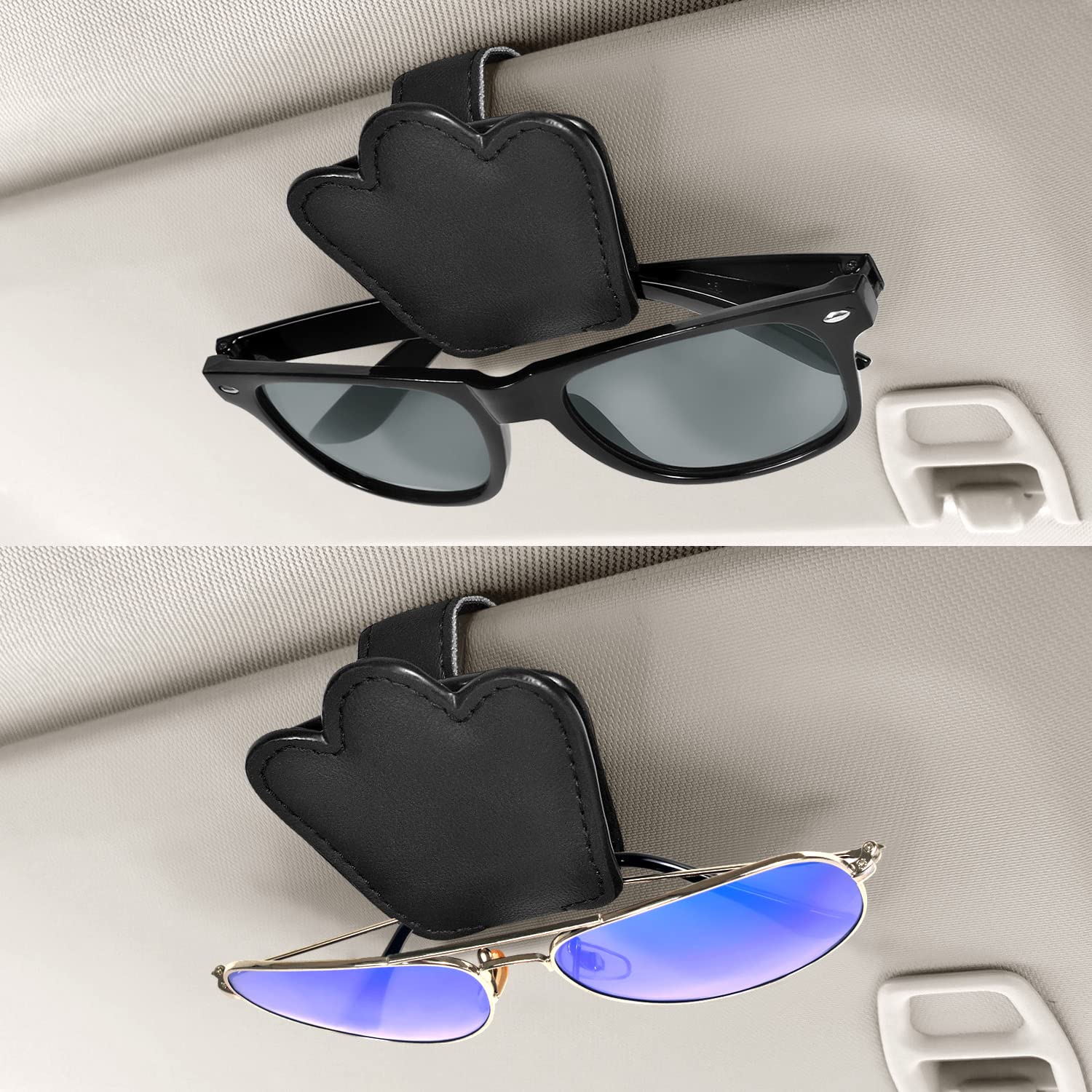 Aukmak 2Pcs Sunglasses Holder for Car Visor Sunglass Clip Magnetic Sun visor Eyeglass Holders Sunglasses Case Car Accessories Black