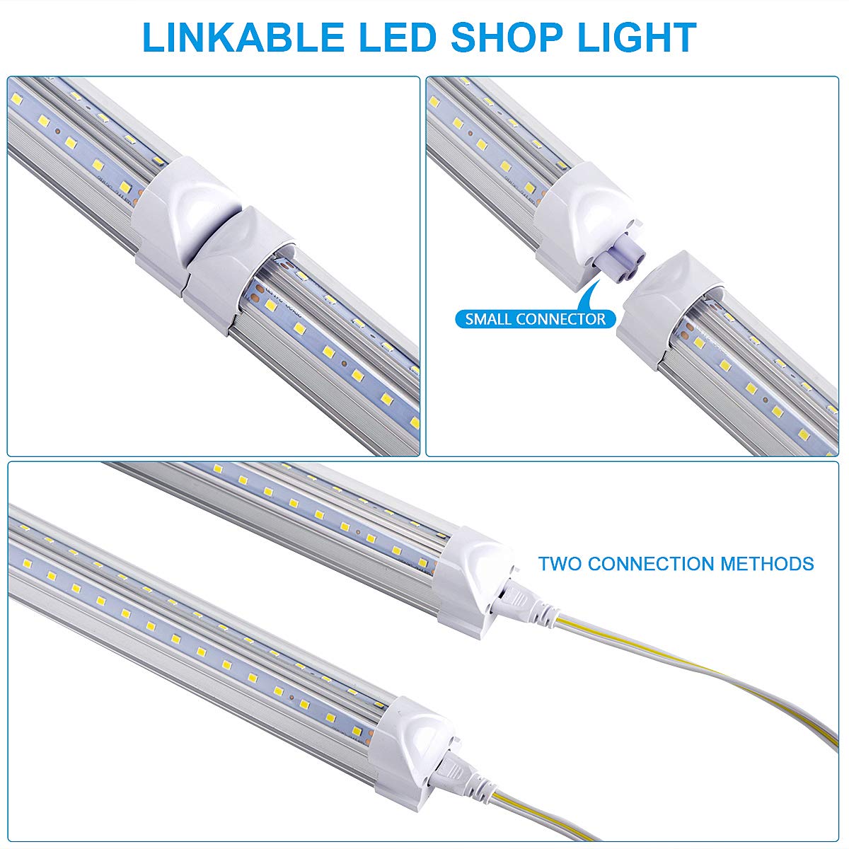 douyidou (12-Pack) 8ft LED Shop Light Fixture, 100W 15000LM 6000K, Cold White, V Shape, Clear Cover, Hight Output, Linkable Shop Lights, T8 LED Tube Lights for Garage 8 Foot with Plug