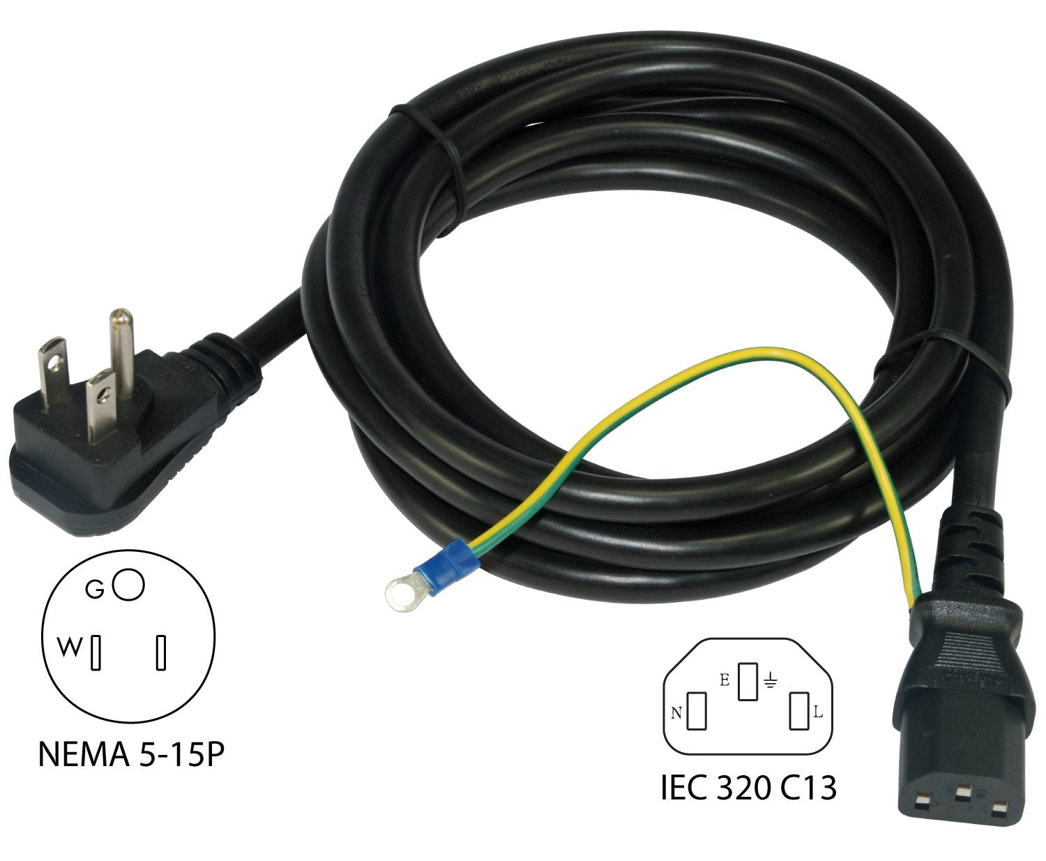 Conntek 29336-DP 13 Amp N.A Elbow Plug to IEC C13 with Additional Grouding Wires, 8'