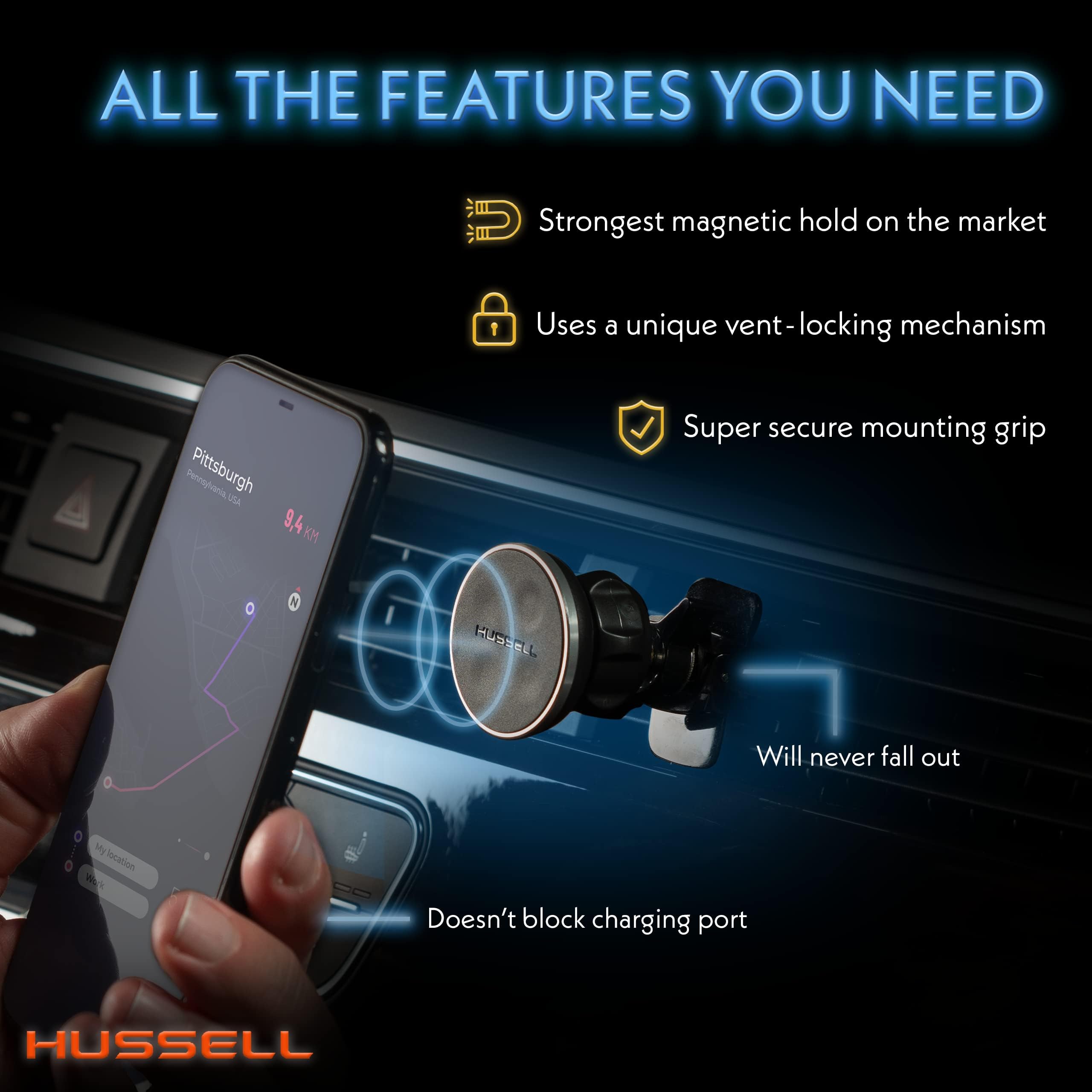 HUSSELL Magnetic Phone Car Mount, Air Vent Phone Mount for Car 360° Adjustable Universal Magnet Phone Holder - Compatible with Any Cell Phone, iPhone Galaxy LG Huawei