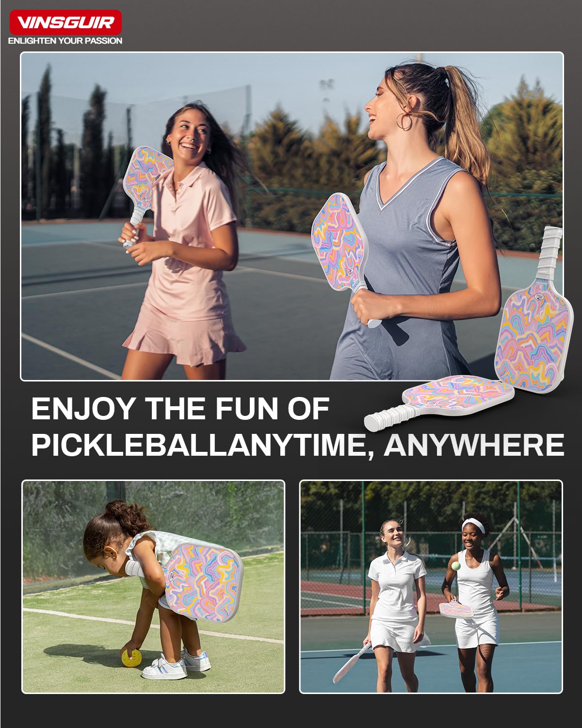 VINSGUIR Pickleball Paddles Set, Pickleball Paddle Set of 2 Rackets and 2 Balls for Outdoor and Indoor, Lightweight Pickleball Racquet with Portable Pickleball Bag for Men and Women