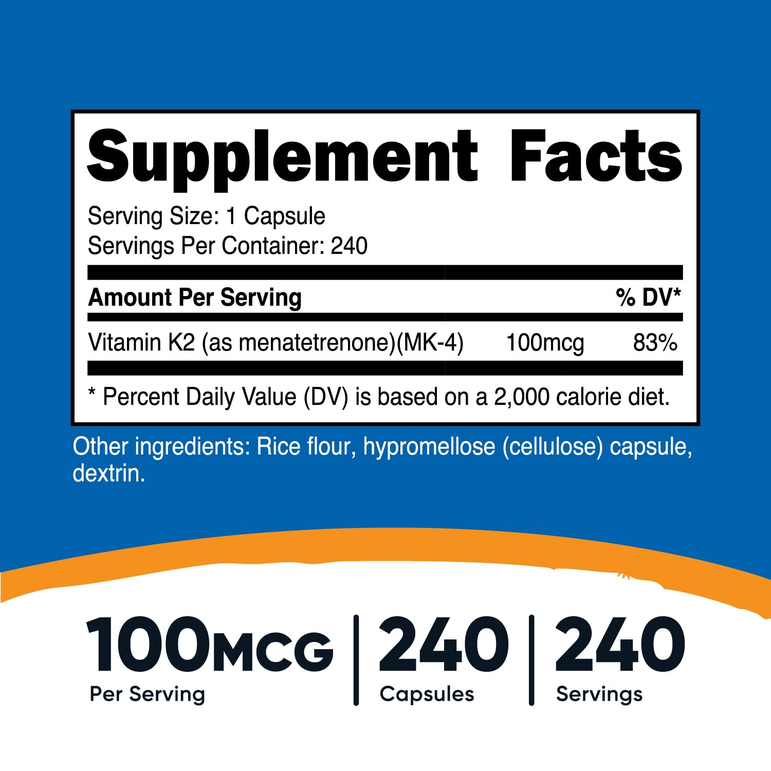 Nutricost Vitamin K2 (MK4) 240 Capsules (100mcg) - Gluten Free and Non-GMO