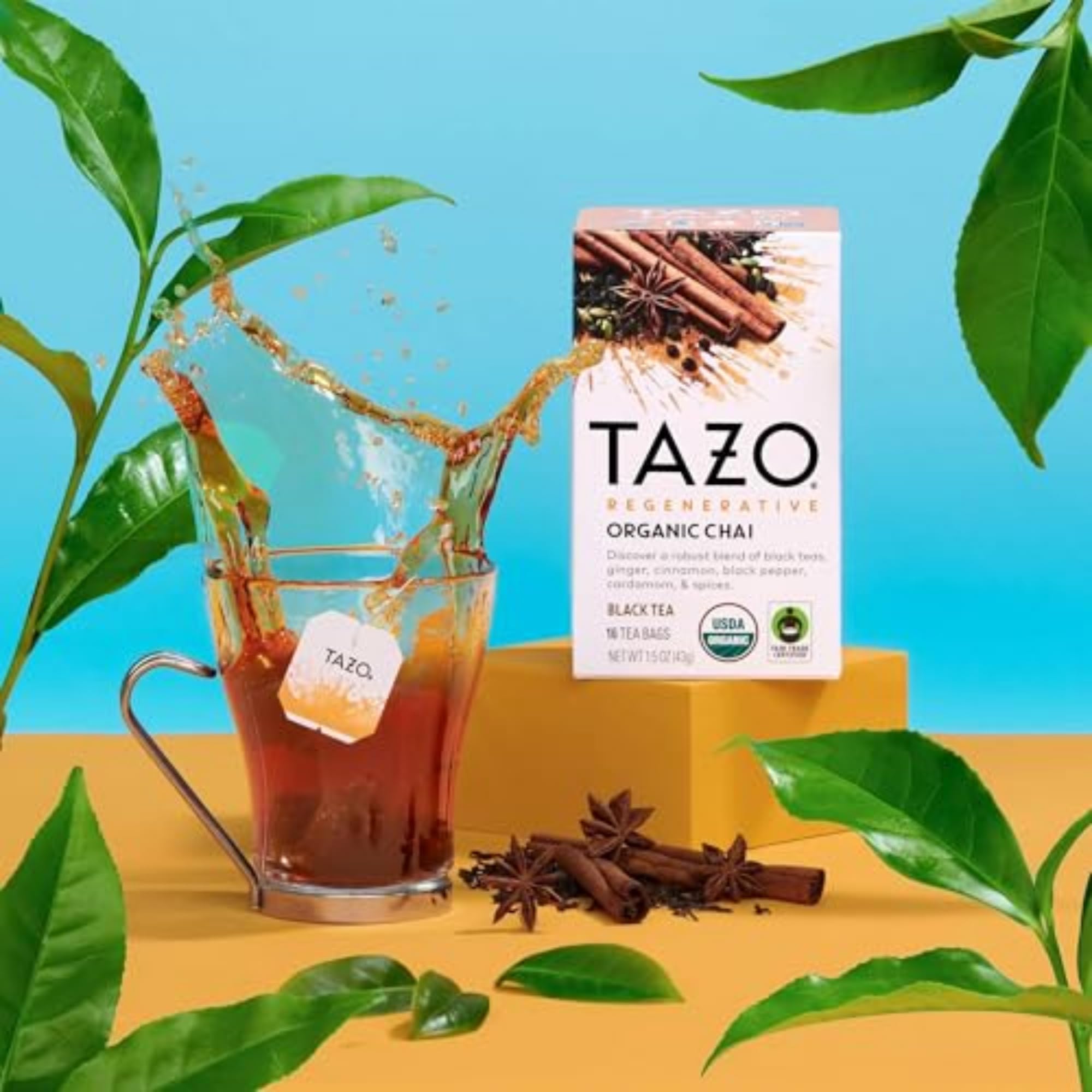 TAZO Tea Bags, Black Tea, Regenerative Organic Chai Tea, 16 Count (Pack of 6)