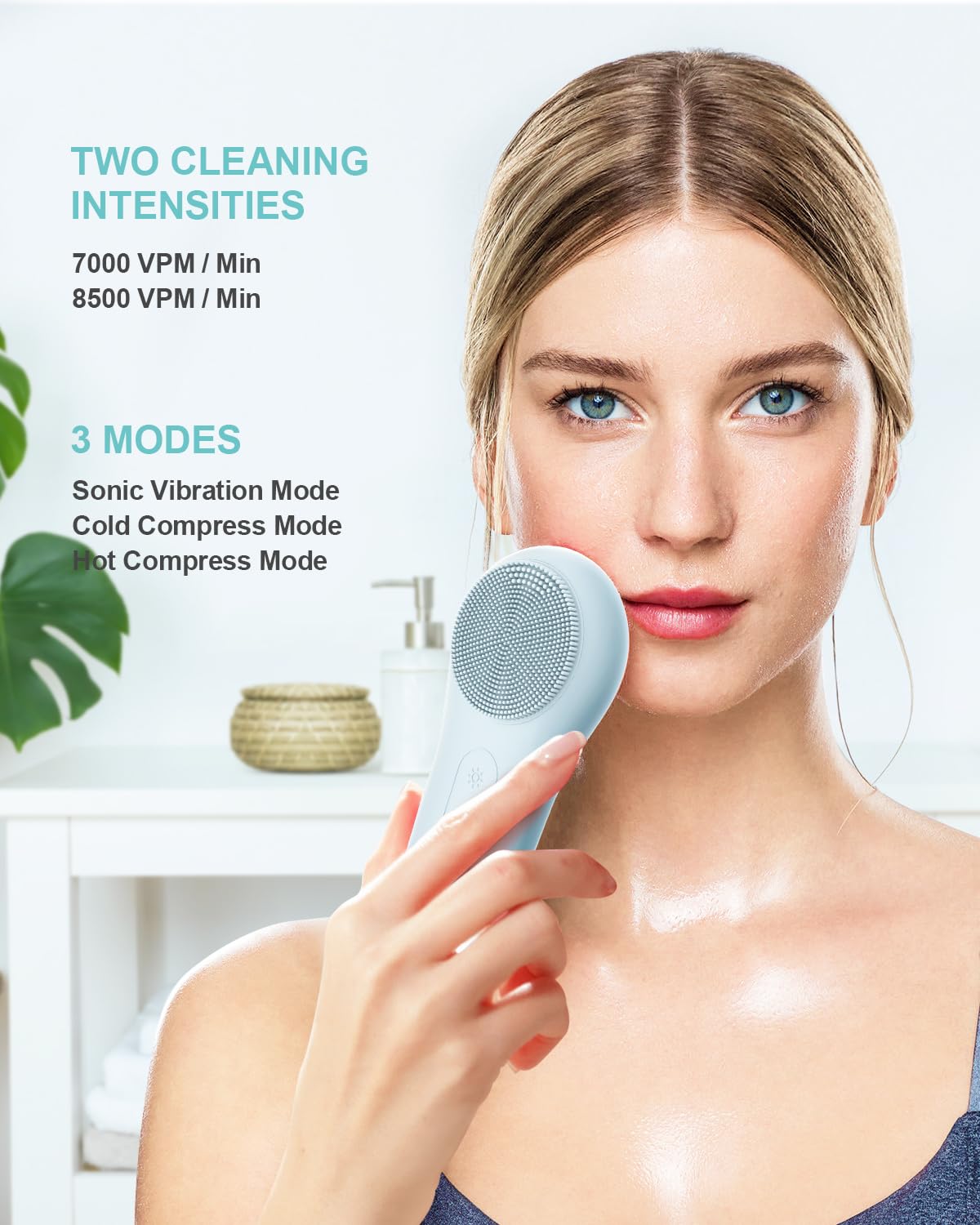 EZBASICS Facial Cleansing Brush face Scrubber Waterproof Face Scrub Brush for Men & Women Rechargeable Face Brushes for Facial Electric Silicone Face Scrubber Cleanser Brush 1 Pack+3 Modes Light Grey