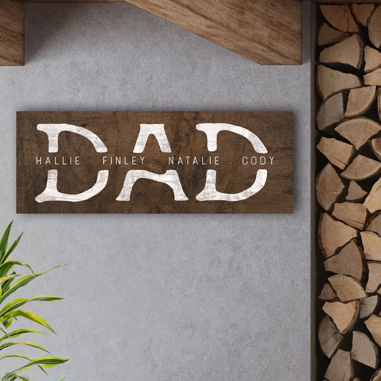 Personalized DAD and Children Art - RUSTIC | Customized with all Kid’s Names |Unique and Customized Gift for Father’s Day, Dad’s Birthday or Christmas | Canvas Art (6"x18" Stretched Canvas)