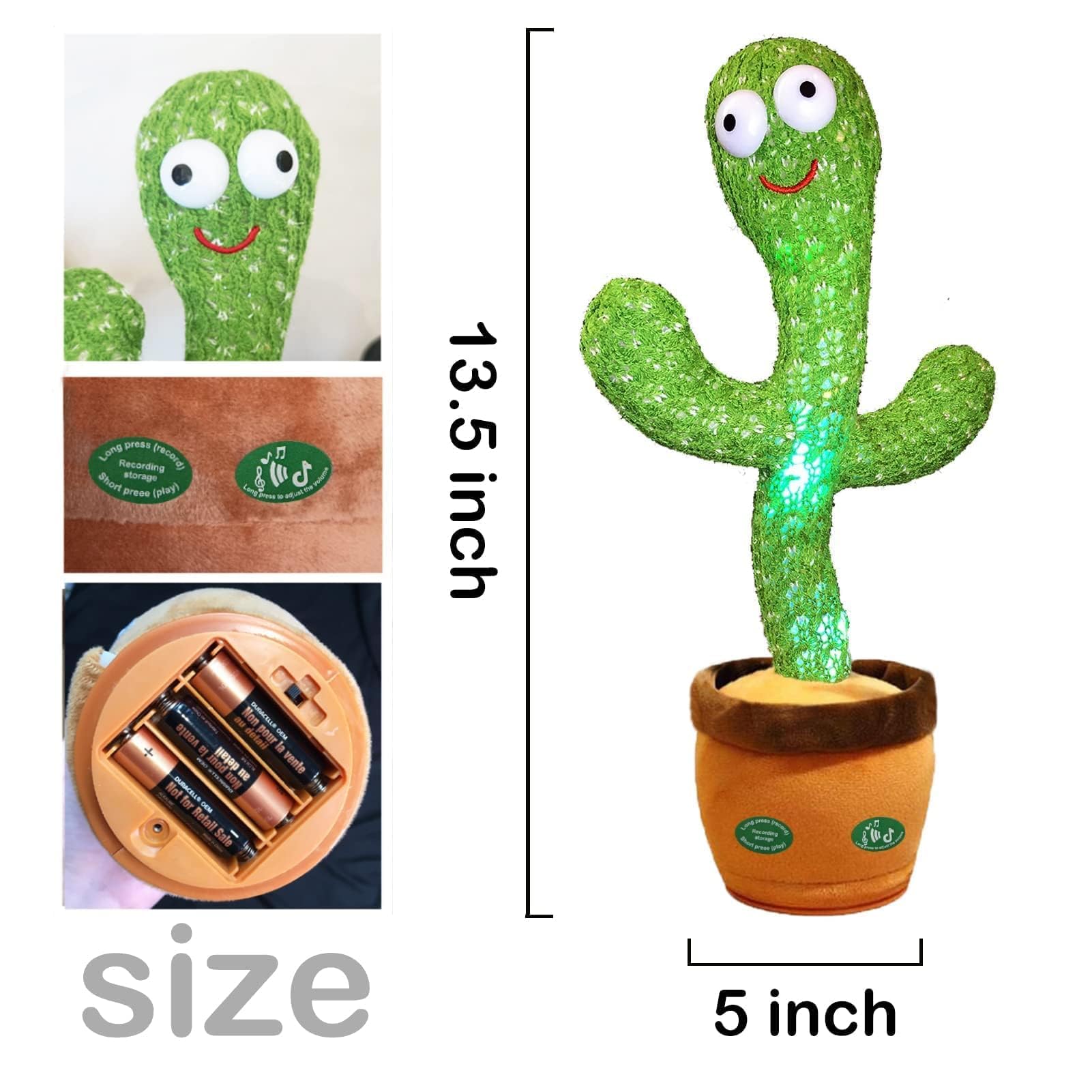 Pbooo Dancing Talking Cactus Mimicking Toy,Talking Repeat Singing Sunny Cactus Toy 120 Pcs Songs for Baby 15S Record Your Sound Sing+Dancing+Recording+LED