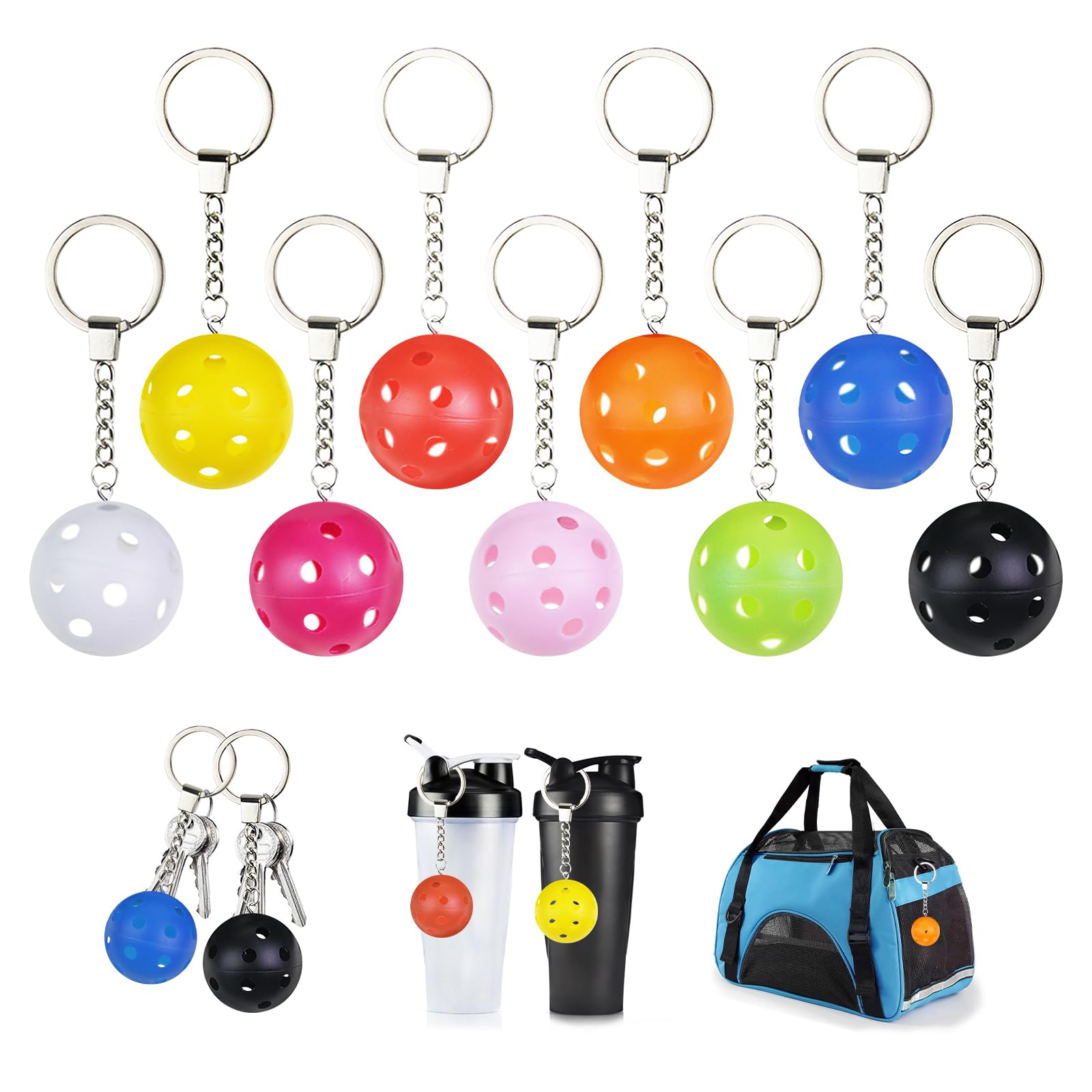 Iffitya 9PCS Pickleball Keychains - Mini Pickleball Ornaments Gift for Pickleball Lovers Pickleball Keychain with 9 Colors - Perfect Pickleball Gifts