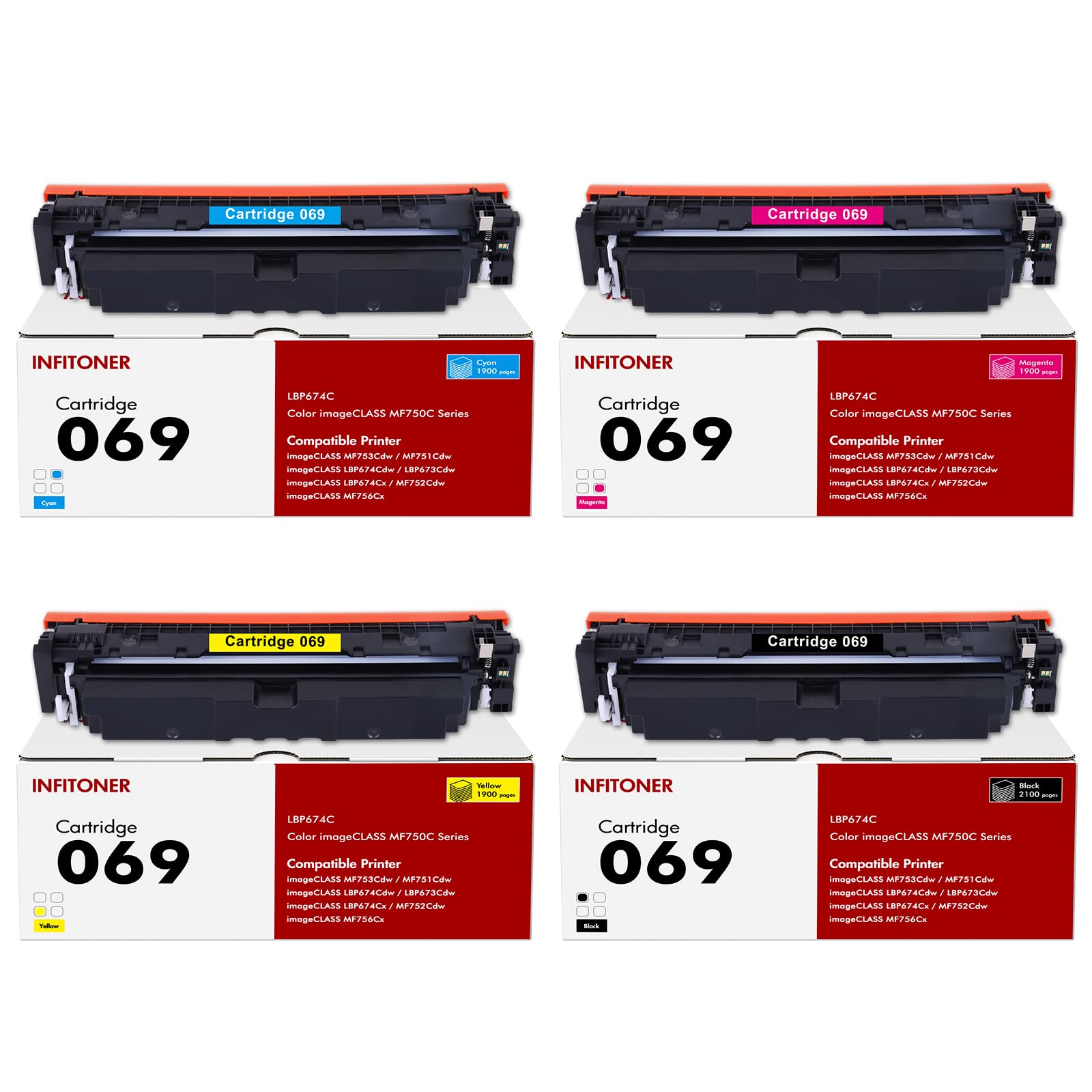 069 069H MF753Cdw 4 Pack Color Toner Cartridge Set Replacement for Canon 069 069H Color imageCLASS MF751Cdw MF753Cdw LBP674Cdw Printer B/C/Y/M