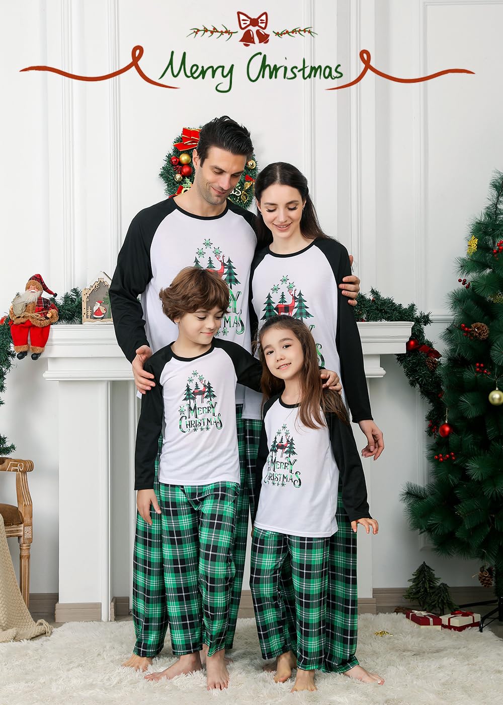 VNVNE Family Christmas Pjs Matching Sets for Women/Men/Couples/Adults, Holiday Xmas Tree Reindeer Plaid Pajamas Sleepwear Loungewear(Youth,2-3T,Reindeer Plaid)