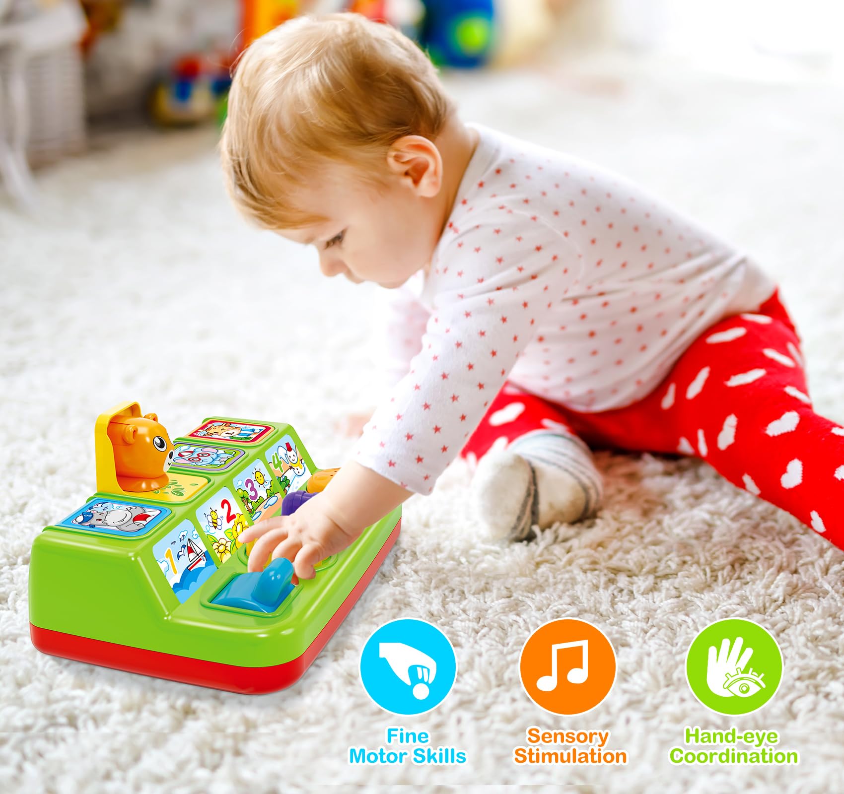 Baby Toys for 6 7 8 9-12 Months, Musical Pop-Up Cause and Effect Toys with Light & Music for 12-18 Months,Early Learning Educational Toys for Toddlers 1-3 Year Old, Ideal Gifts for Babies Boys Girls