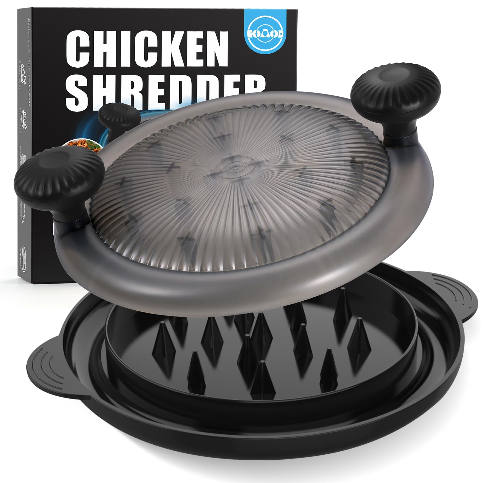 Eoaod Pro Chicken Shredder 10.8 inch, Large Chicken Breast Shredder Tool Twist, Meat Shredder Machine with Widened Anti Slip Mat Fix, , Suitable for Pork, Beef, Dishwasher (Translucent Black)