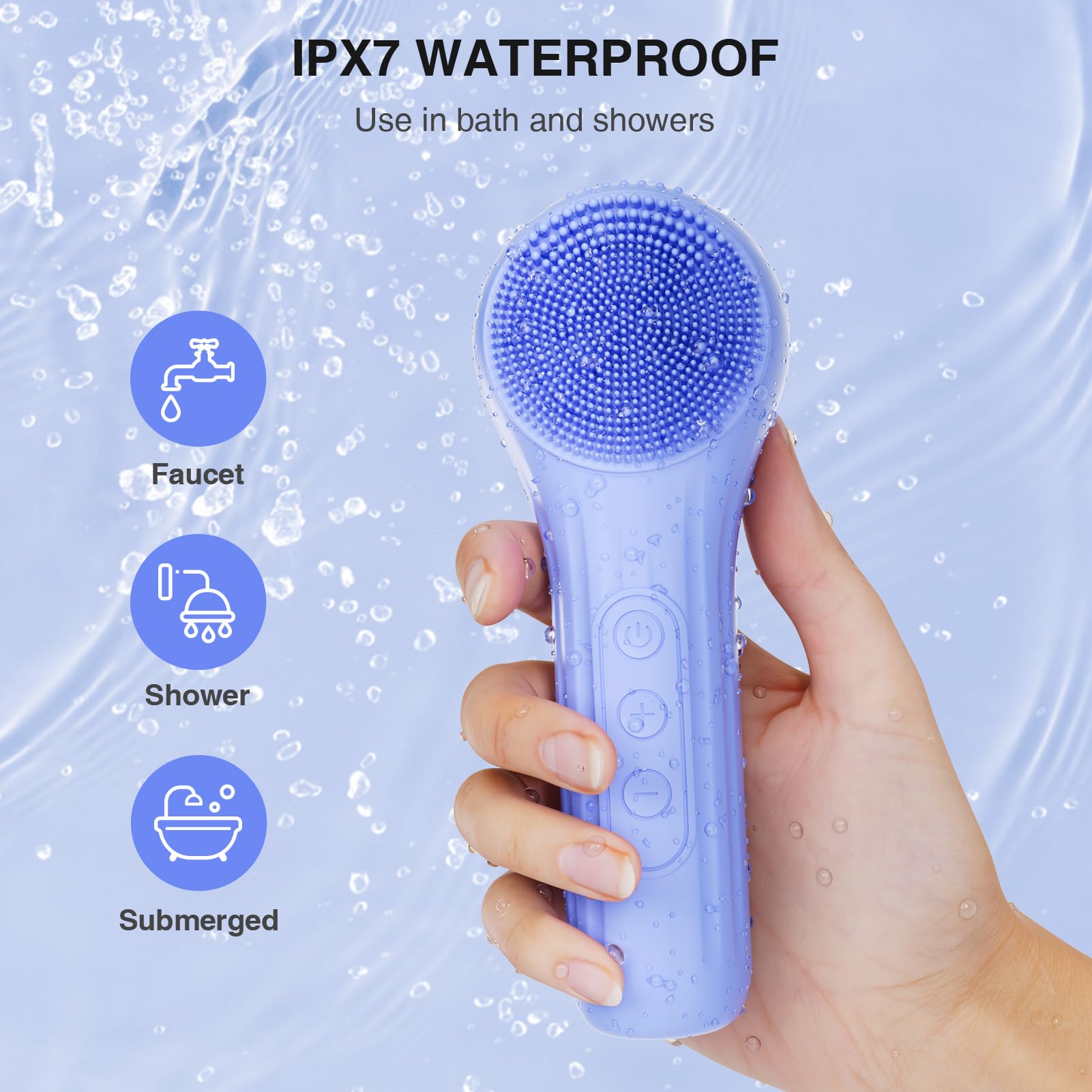 5 Modes Silicone Face Scrubber, Waterproof Face Scrubber Exfoliator for Men & Women, Rechargeable Electric Facial Cleansing Brush for Deep Cleansing, Exfoliating, Massage (Blue)