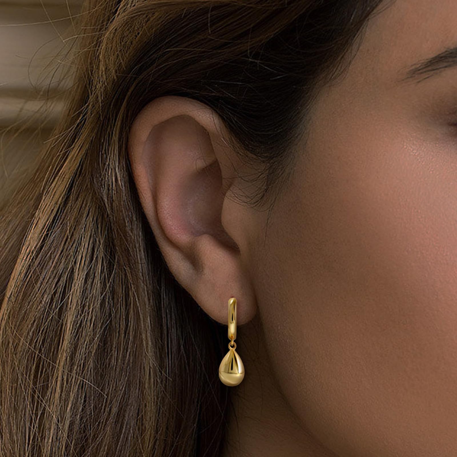 ELEDUCTMON Teardrop Gold Dangle Earring, Sterling Silver, Hypoallergenic, Lightweight, Minimalist Fashion Hoop Earrings, Trendy Gifts for Her, Valentine's Day, Christmas, Birthday