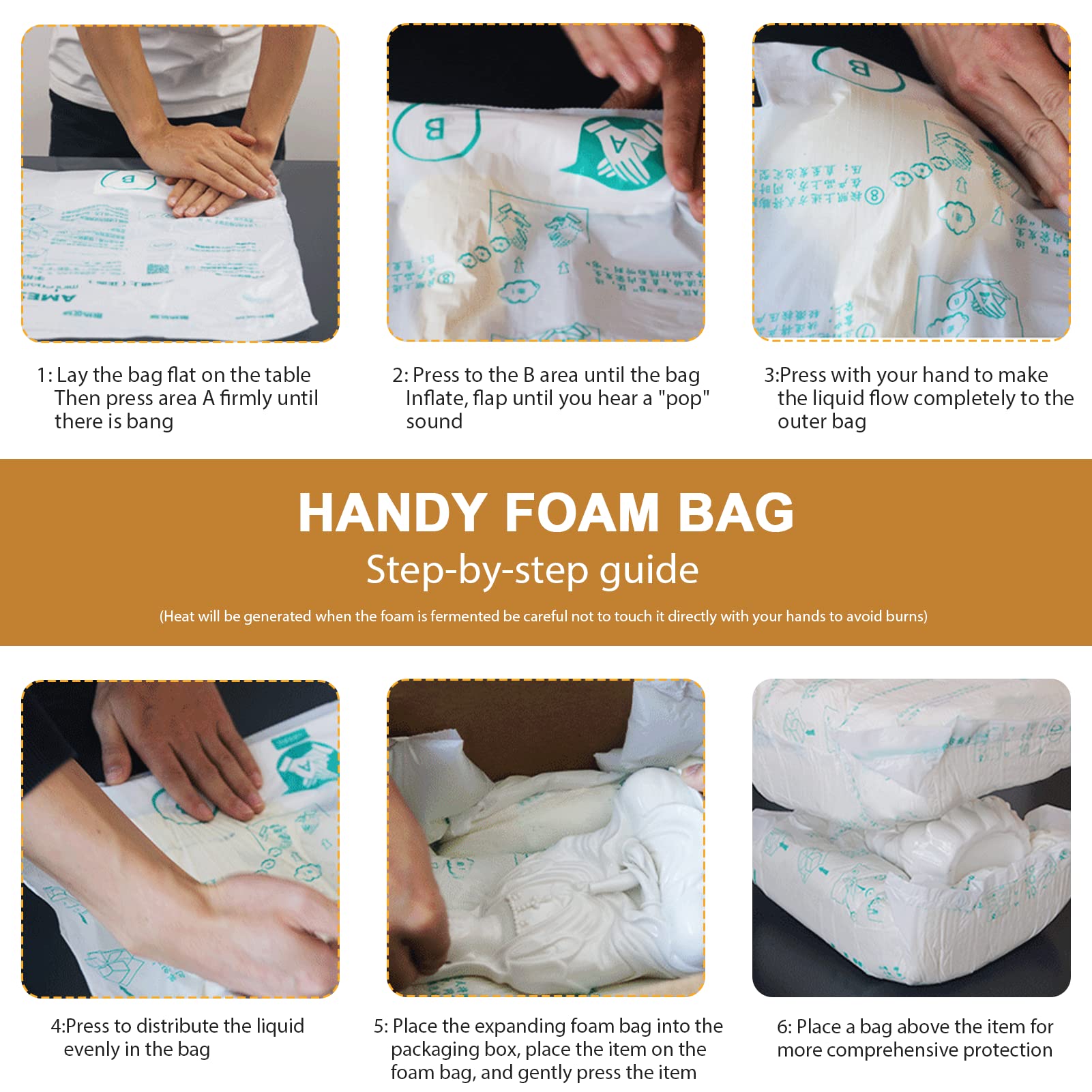 Foam Bag For Shipping, Pack of 8 Handy Foam Room Temperature Expanding Foam Packaging Bags, Instant Pack Quick Expanding Packaging Filler - Packing and Shipping Solution