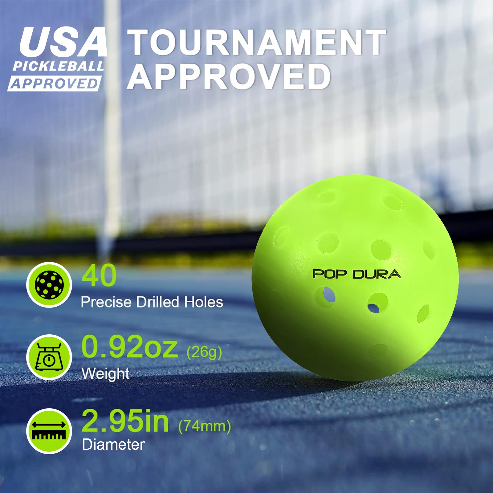 insum POP DURA,POP FAST 4Pack & 12 Pack Pickleballs Balls, High Performance Outdoor Pickleballs | USAPA Approved Tournament Play | Rotational Molded Durable Tech