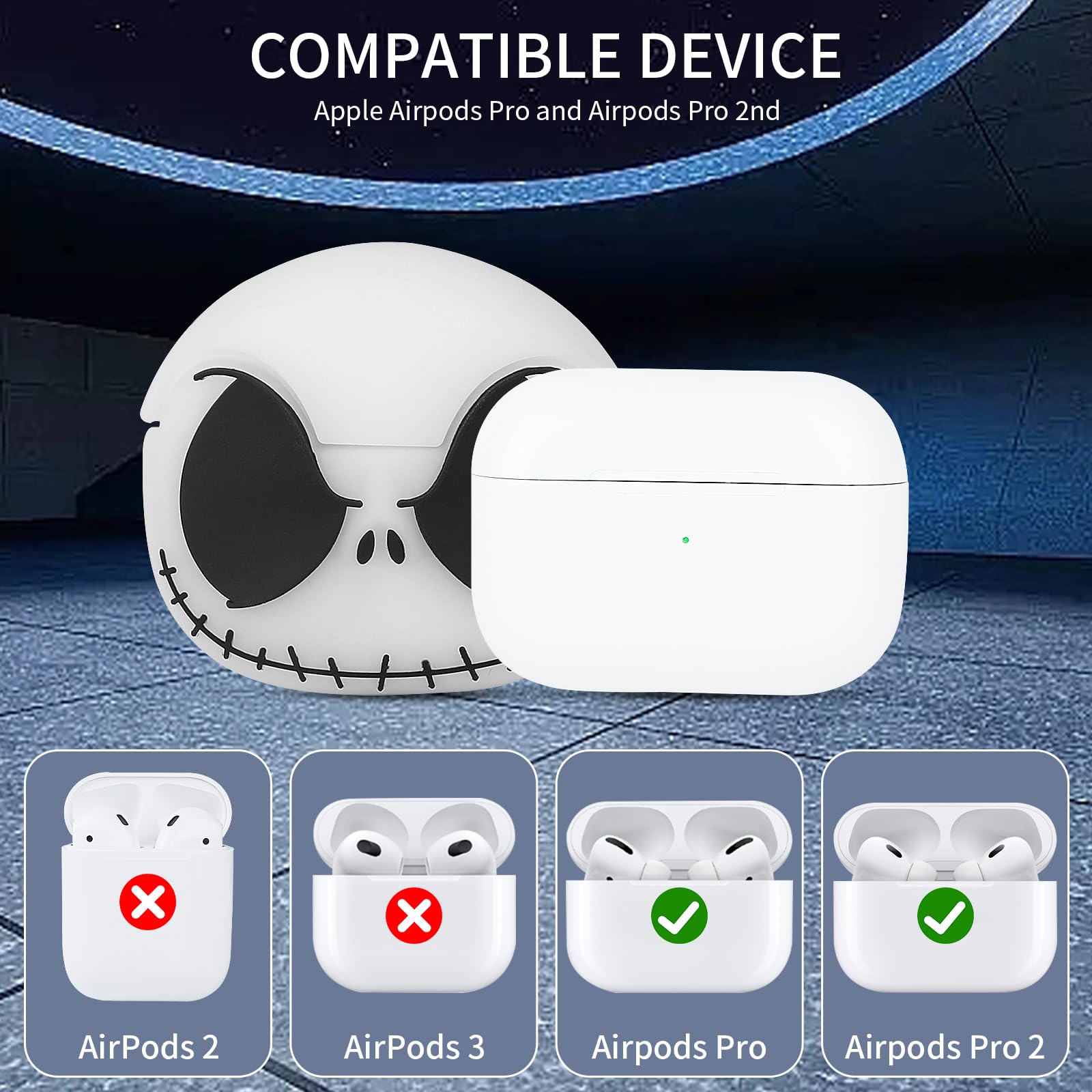 Compatible with AirPods Pro Case Cover (2nd/1st Generation) with Panda Keychain, [Glow in The Dark] Funny Soft Silicone 3D Skull Case for AirPods Pro and AirPods Pro 2nd Generation Case for Women Men