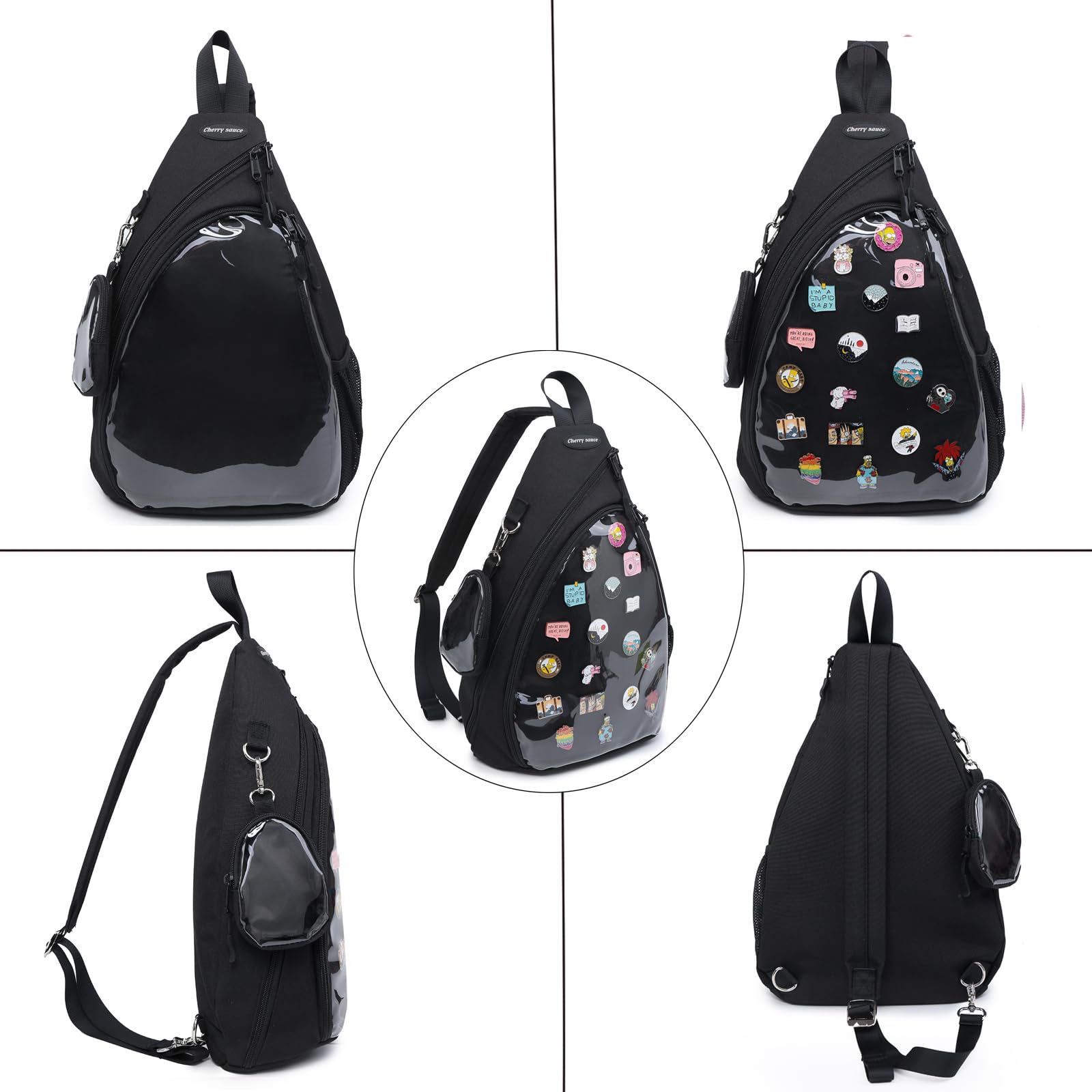 CHERRY SAUCE Oxford Ita Bag Kawaii Pin Display Chest Pack Single Shoulder Bag Sport Backpack Hiking Daypack