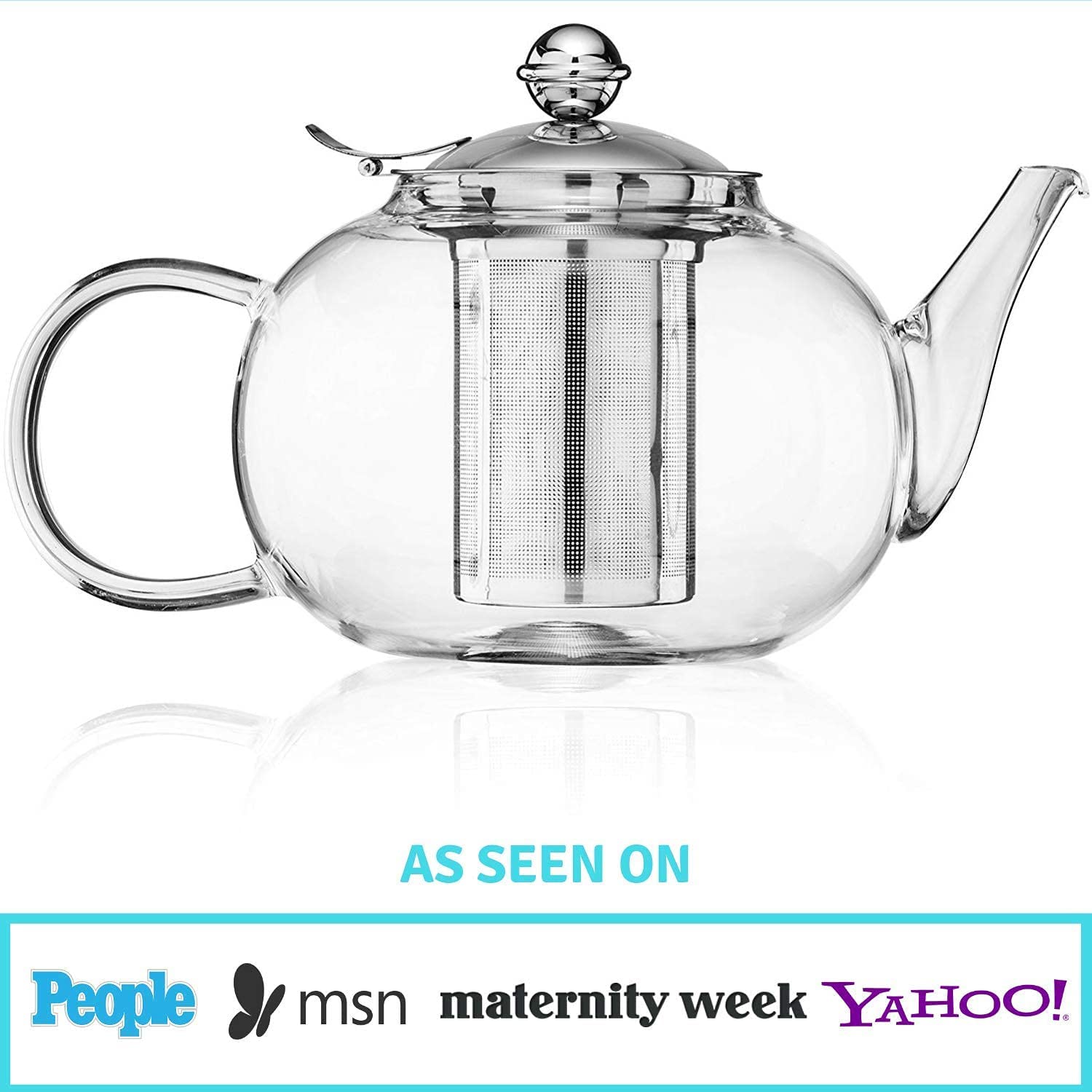 Glass Teapot Stovetop Safe - Stainless Steel Infuser - Blooming and Loose Leaf Tea Pot - Large Capacity 1200ml/40oz by Nest Above