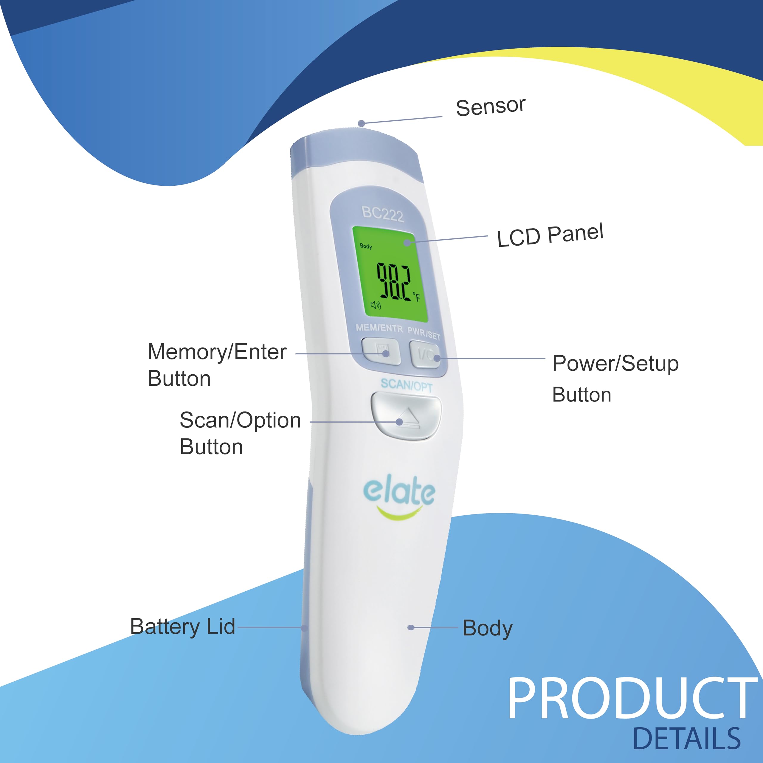 Elate No-Touch Forehead Thermometer for Adults and Kids, Non-Contact Digital Baby Thermometer for Infants/Newborns. Medical Grade Touchless Temporal Thermometer for Fever, FSA HSA Eligible