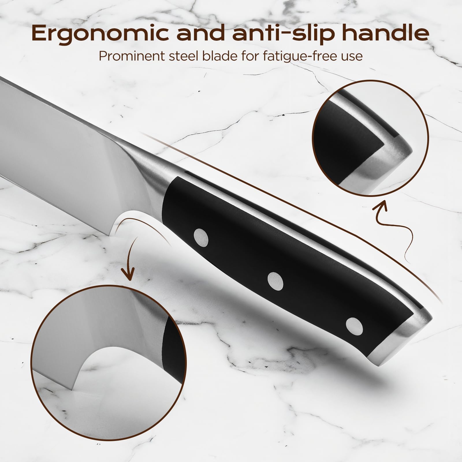 14 PCS Knife Set with Oak Wood Block,High Carbon Stainless Steel Kitchen Knife Set with Chef Knife, Santoku, Bread, Paring,Steak Knives, Kitchen Shears Sharp Knife Block Set with Sharpener