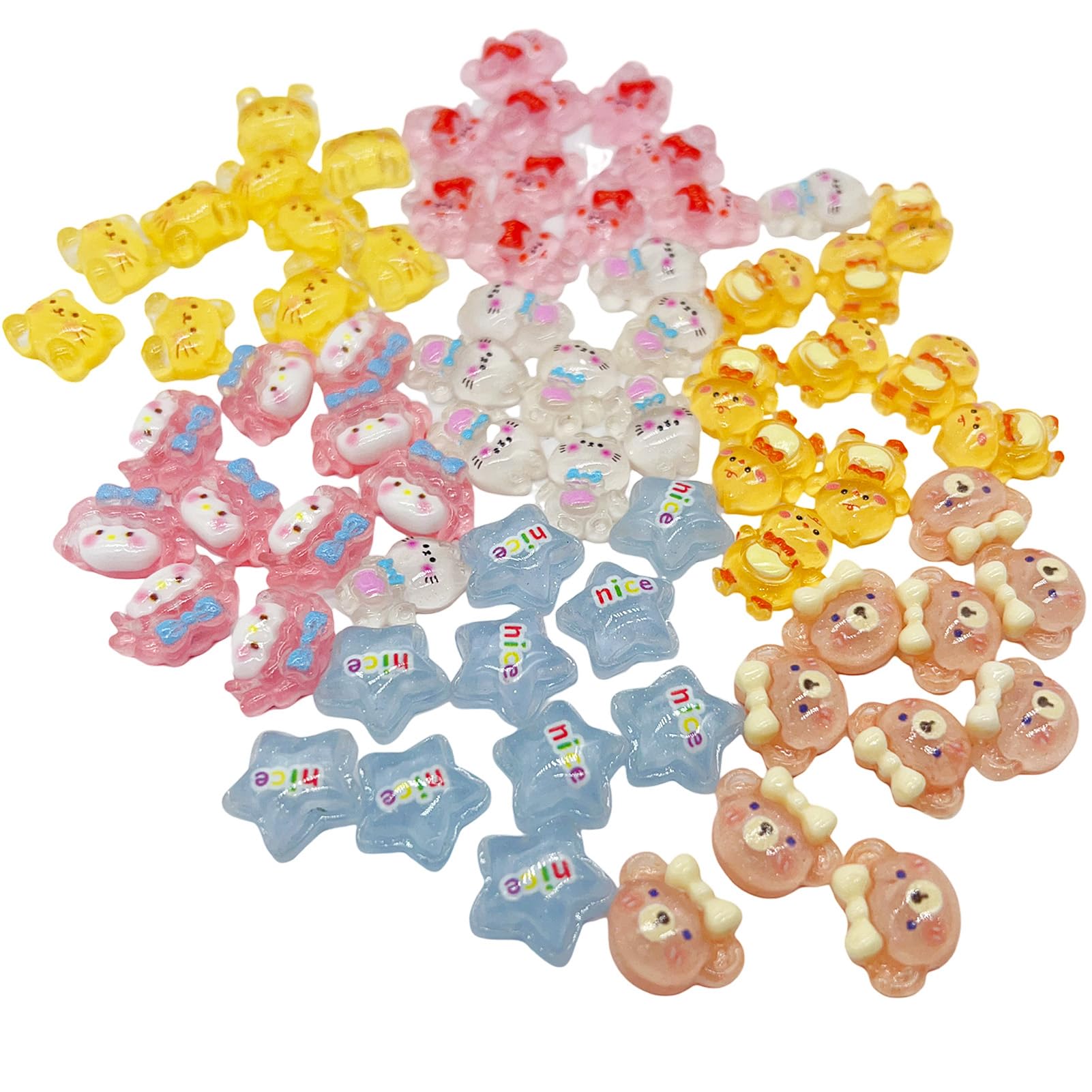 FULUSODO 70pcs Small Slime Charms Cute Set, Bulk Mixed Resin Charms Set Suitable for DIY Craft Making Ornament Scrapbooking nails hair clips photo frames phones cases (color -2Yellow)