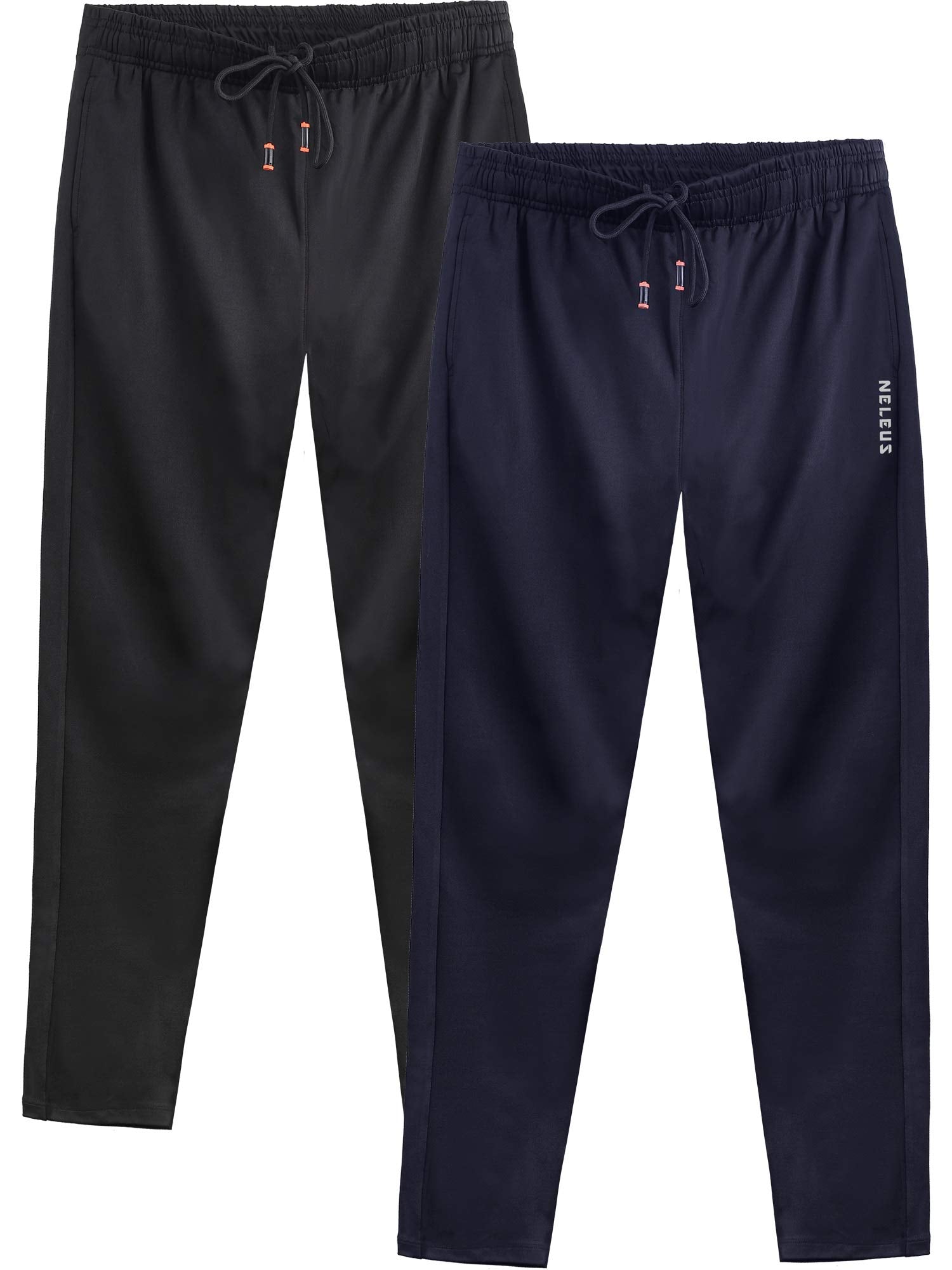 NELEUS Men's 2 Pack Athletic Workout Running Tapered Pants,7006,Black,Navy Blue,US XL,EU 2XL