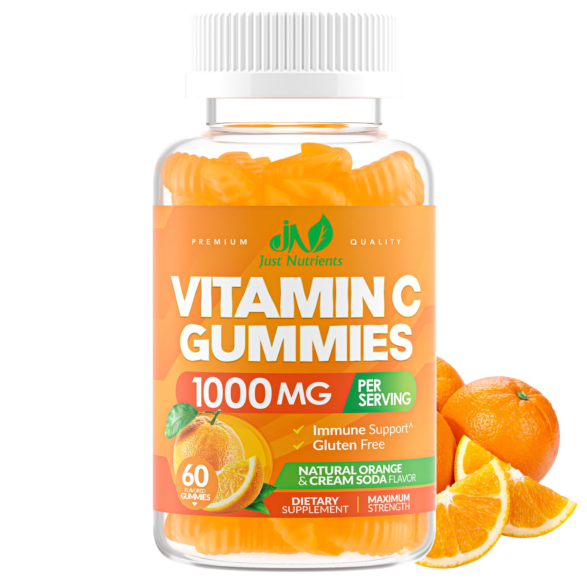 Vitamin C 1000mg Gummies for Adults & Kids – Multivitamin with Zinc & Herbal Extracts for Immune & Collagen Support for Skin – Orange Flavor – Gluten Free, Non-GMO, Vegetarian – 60 Gummies