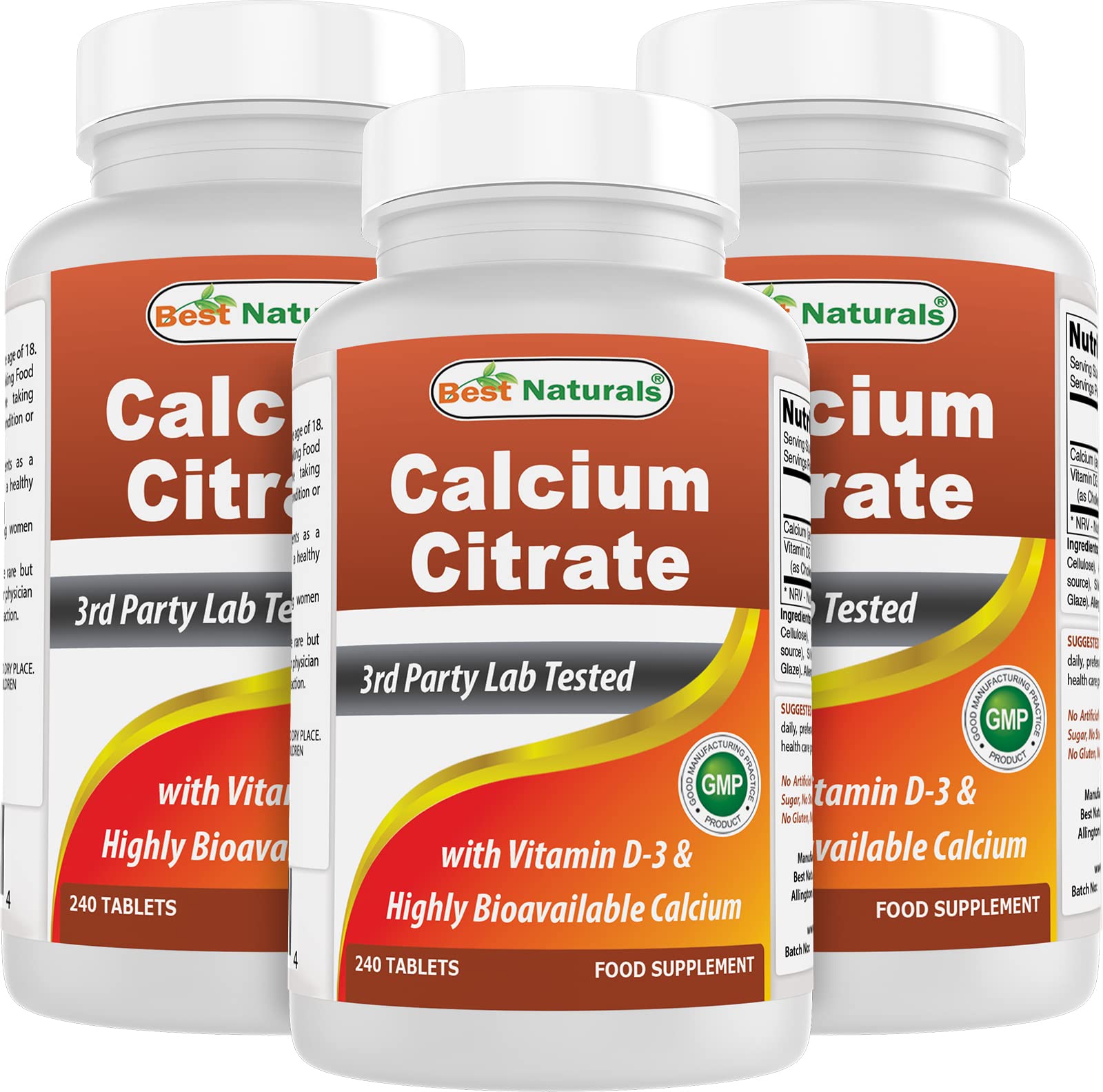 Best Naturals Calcium Citrate with Vitamin D-3 240 Tablets (240 Count (Pack of 3))