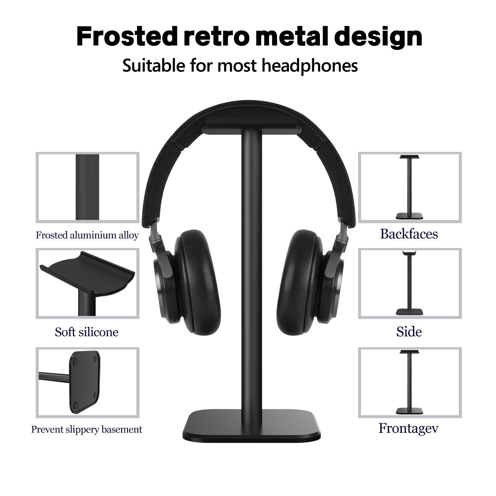 Geekria Aluminum Alloy Headphone Stand for Over-Ear Headphones, Gaming Headset Holder, Desk Display Hanger with Solid Heavy Base Compatible with Bose QC35, Studio3 (Black)